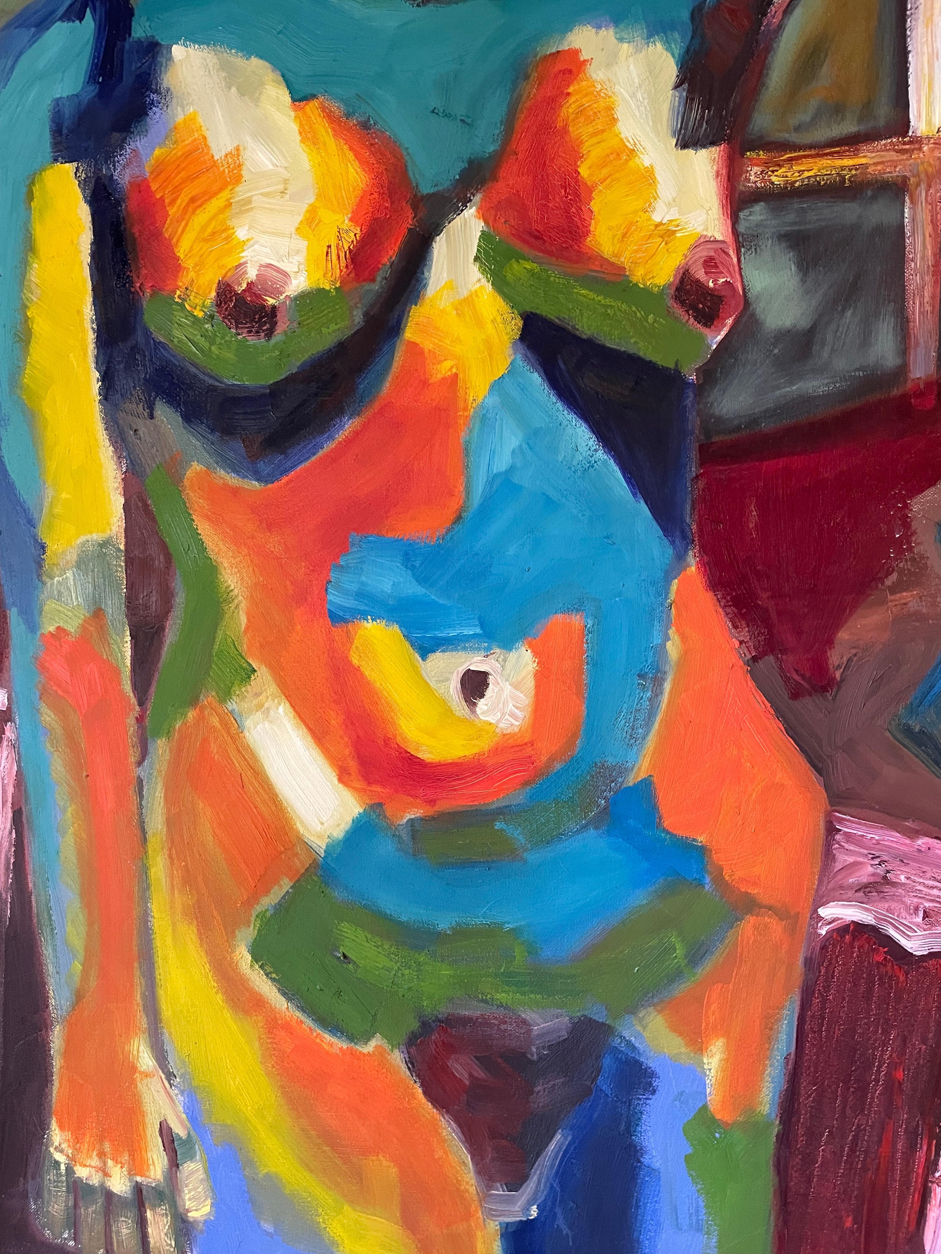 Américain Portrait de femme peint à l'huile dans une palette fauviste - encadré en vente