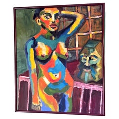 Portrait of Woman Oil Painting in a Fauvist Palette -- Framed