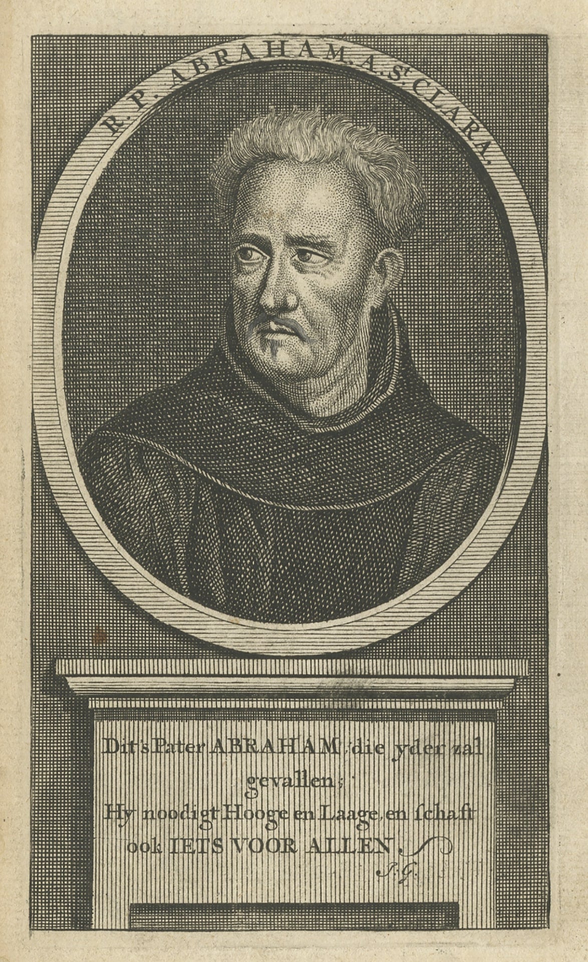Portrait of Writer Abraham a Sancta Clara, an Austrian Augustinian Monk, 1758 For Sale