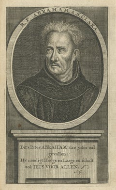 Antique Portrait of Writer Abraham a Sancta Clara, an Austrian Augustinian Monk, 1758