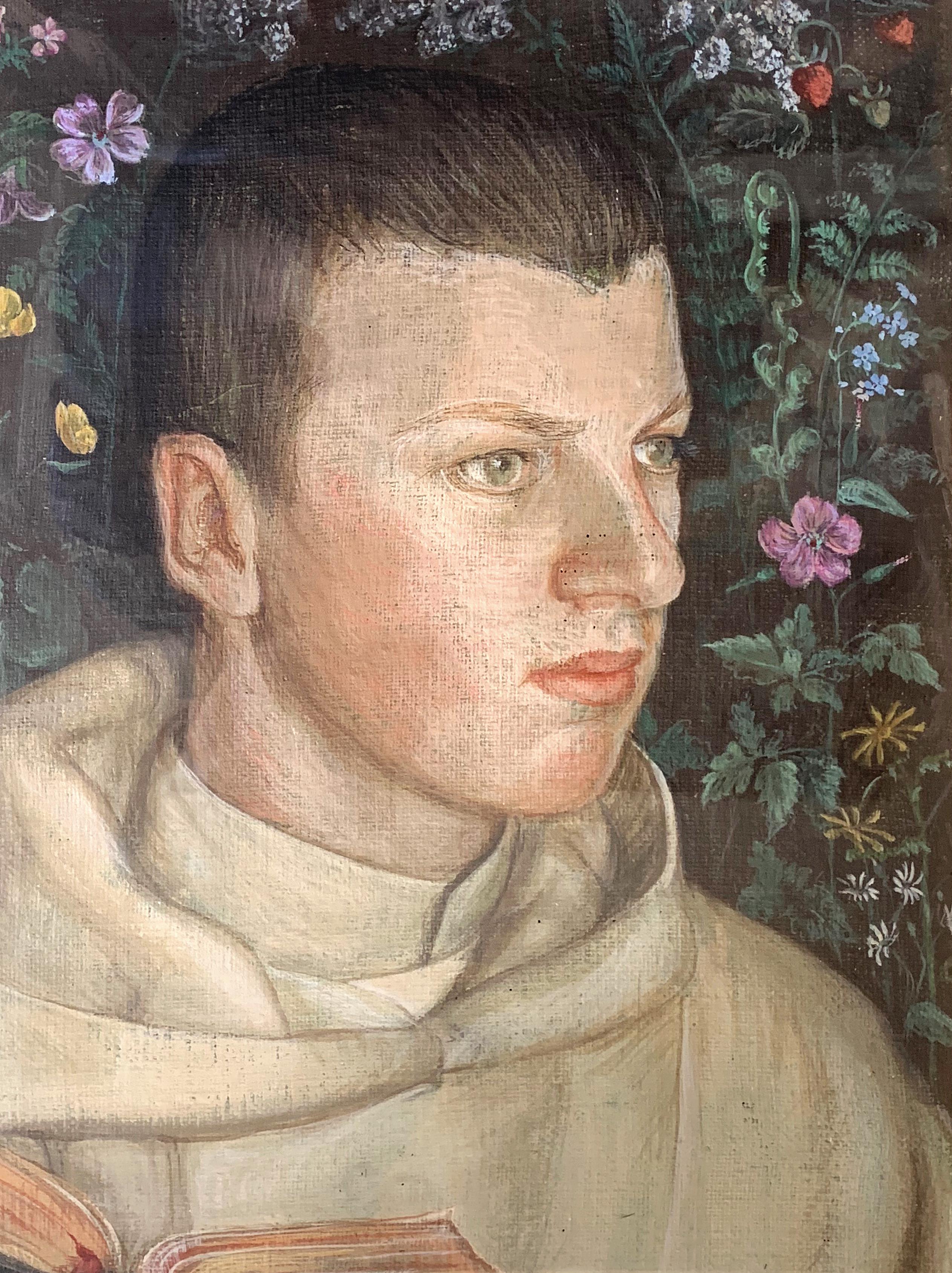 Suffused with youth, rosy health and spirituality, this gorgeous portrait of a young monk in the Camaldolese order, founded in Italy in 1012, was painted in 1934 by Vincentius, no doubt another member of the order. The young man is shown holding a