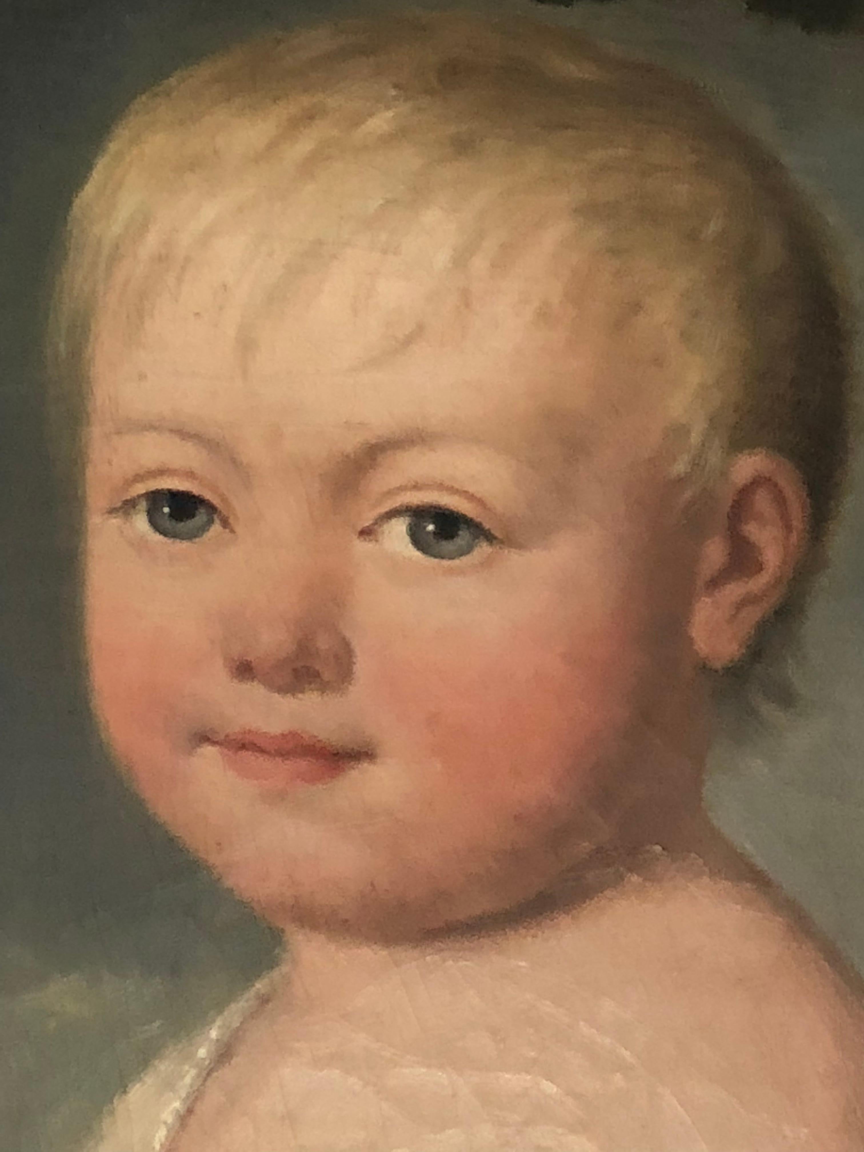 Painted Portrait of Young Child with Toys, 19th Century