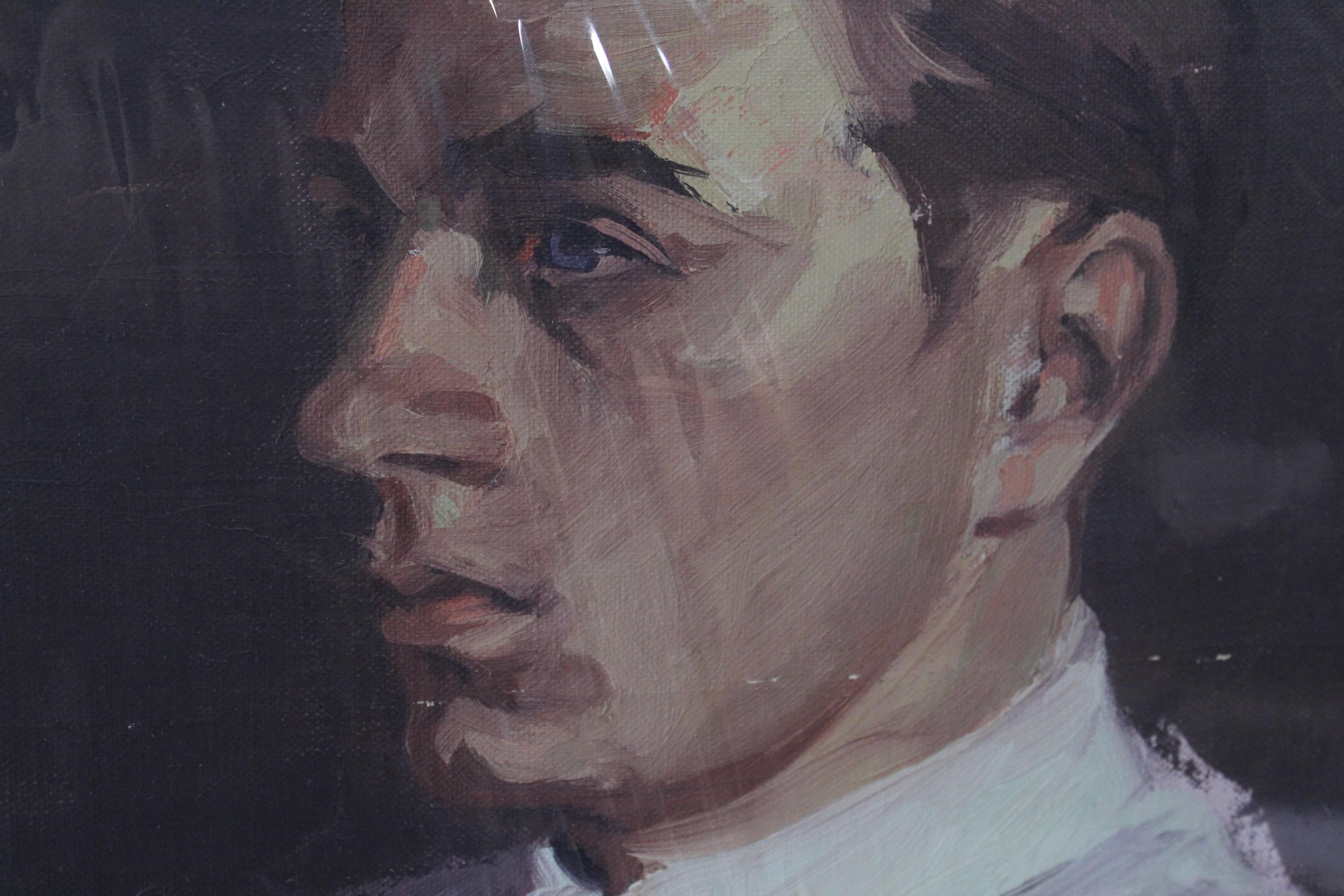American Portrait of Young Man, Oil on Canvas For Sale