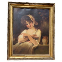 Antique Portrait Of Young Woman, Oil On Canvas XIXth Century