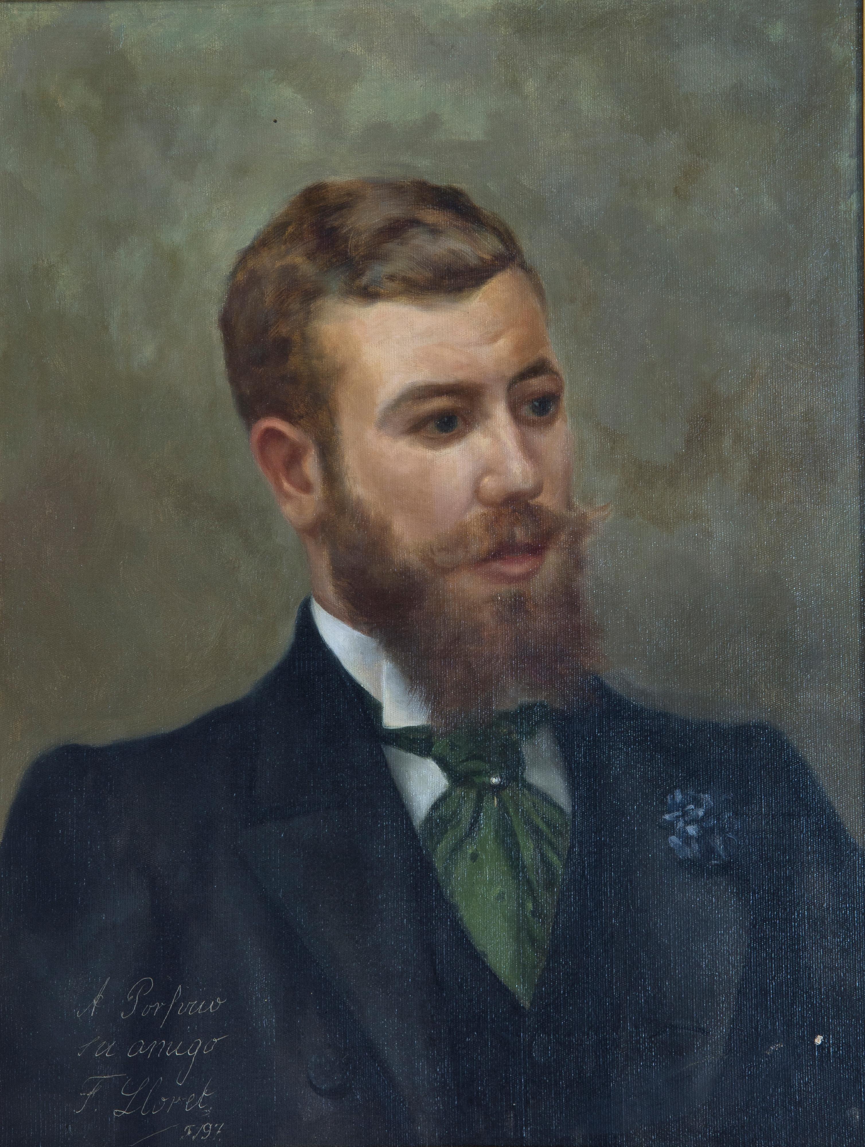  Chevalier. Huile sur toile. Dedic, signé (F. Lloret.) et daté (1897) dans le coin inférieur gauche. 
Sur un fond indéterminé, le buste du chevalier est positionné, le visage légèrement tourné vers la droite. Dans le coin inférieur gauche figurent