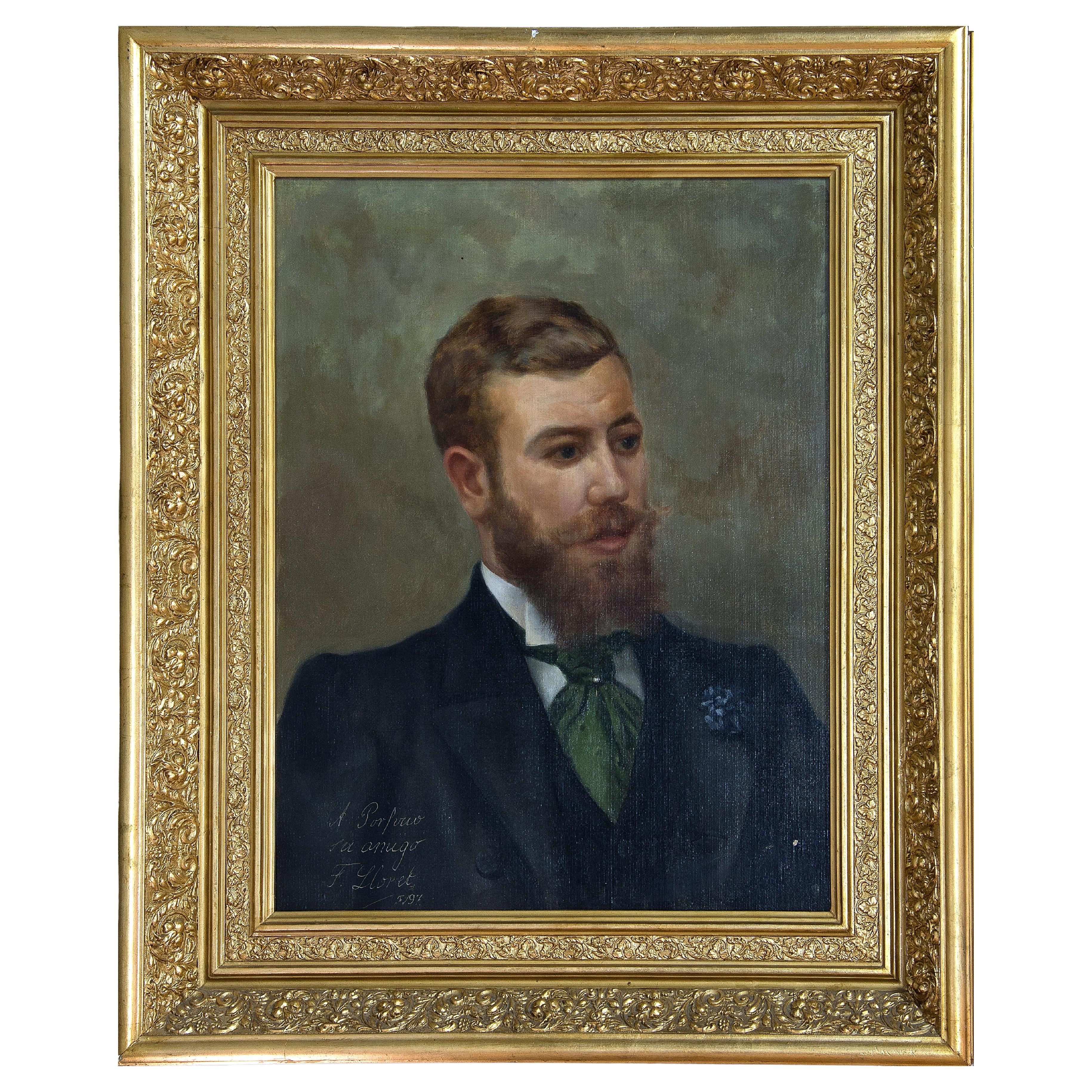 Portrait. Huile sur toile. Dedicée, signée (F. Lloret.) et datée (1897)