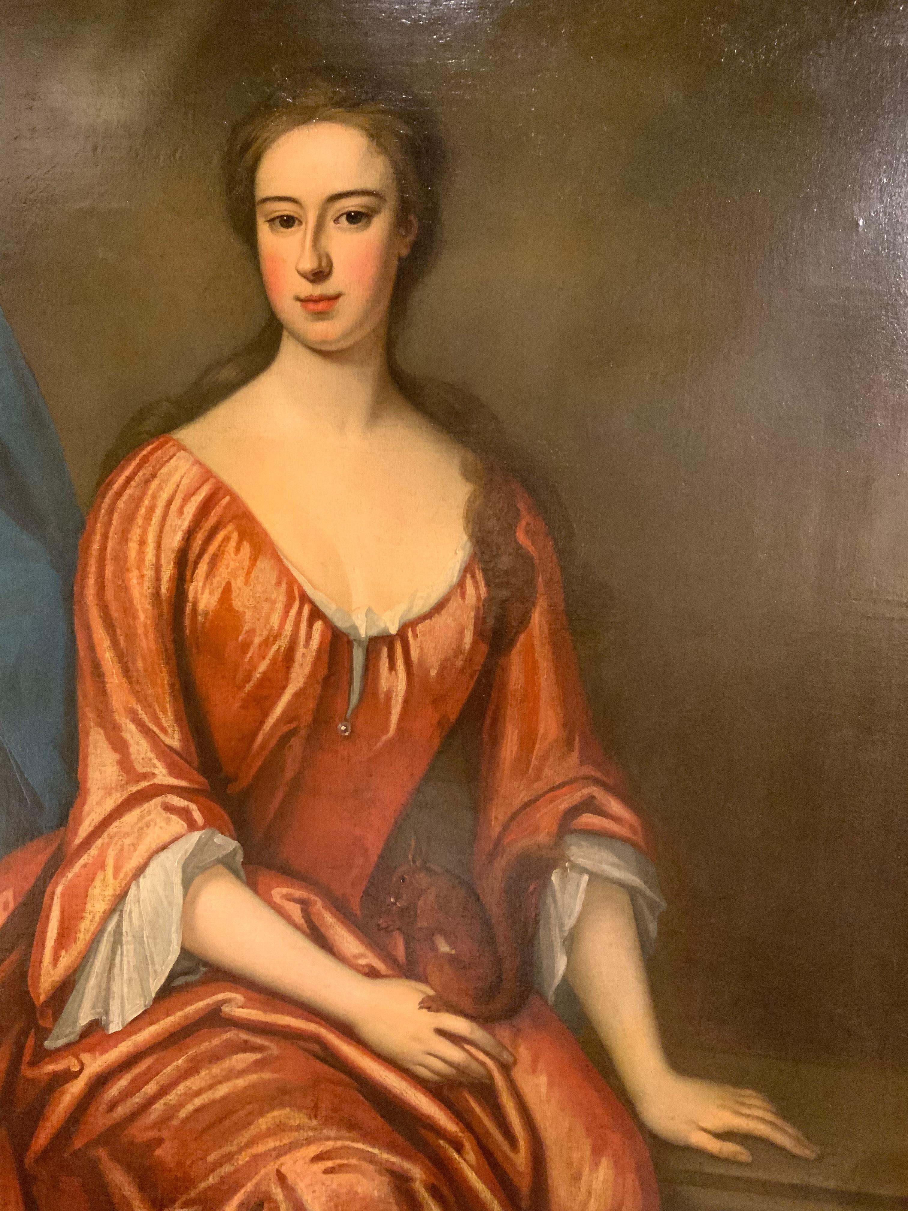 Portrait Oil Painting of a Young Woman After Sir Godfrey Kneeler In Good Condition In Houston, TX