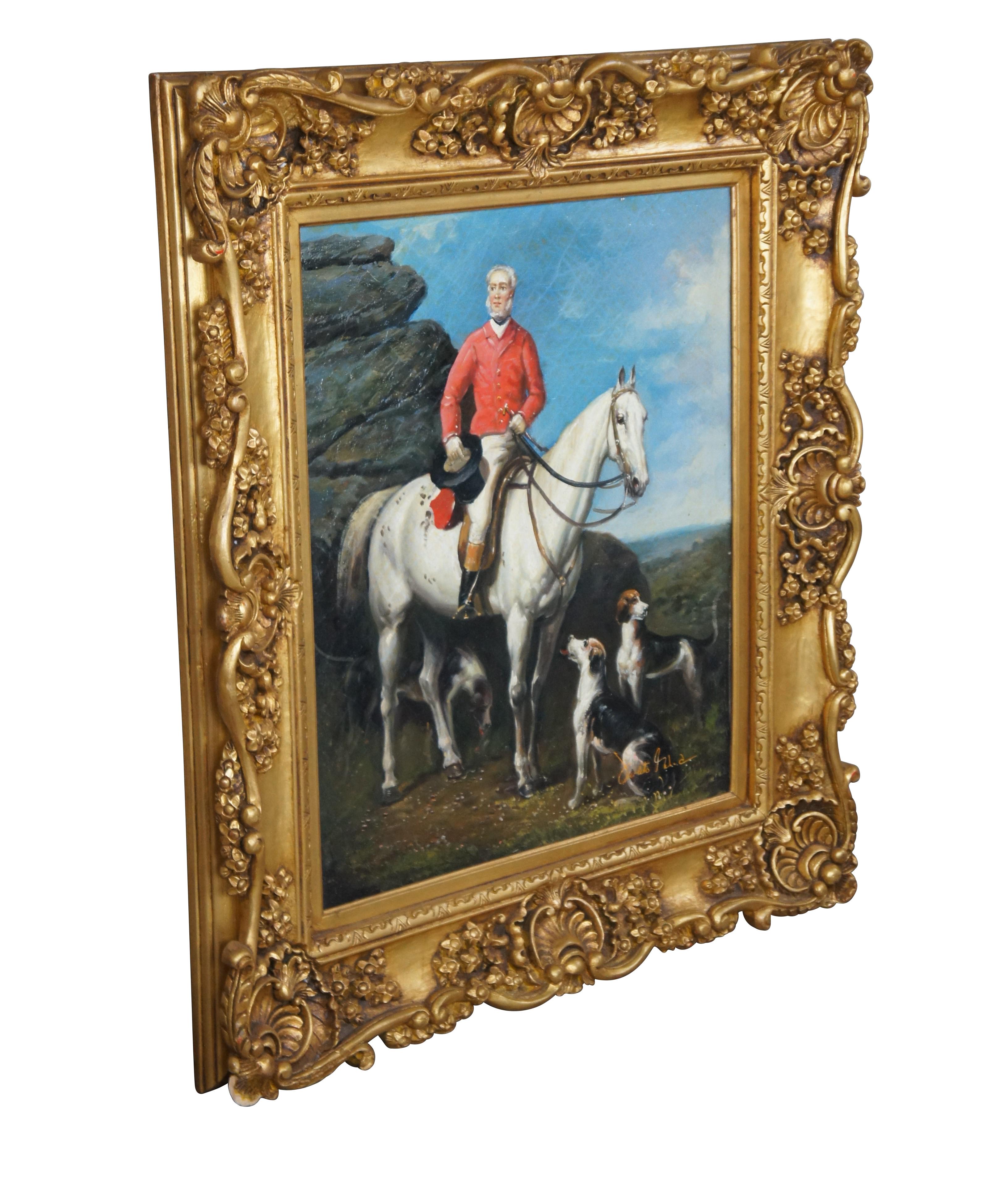 Portrait de Charles Trelawny, maître de la chasse de Dartmoor, sur son chasseur favori Grimaldi, avec les chiens Conqueror, Lounger et Windermere).  D'après Francis Grant.  

Dimensions :
30