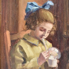 Portrait Painting, Child Playing, Art Déco, Oil painting, Early 20th Century.