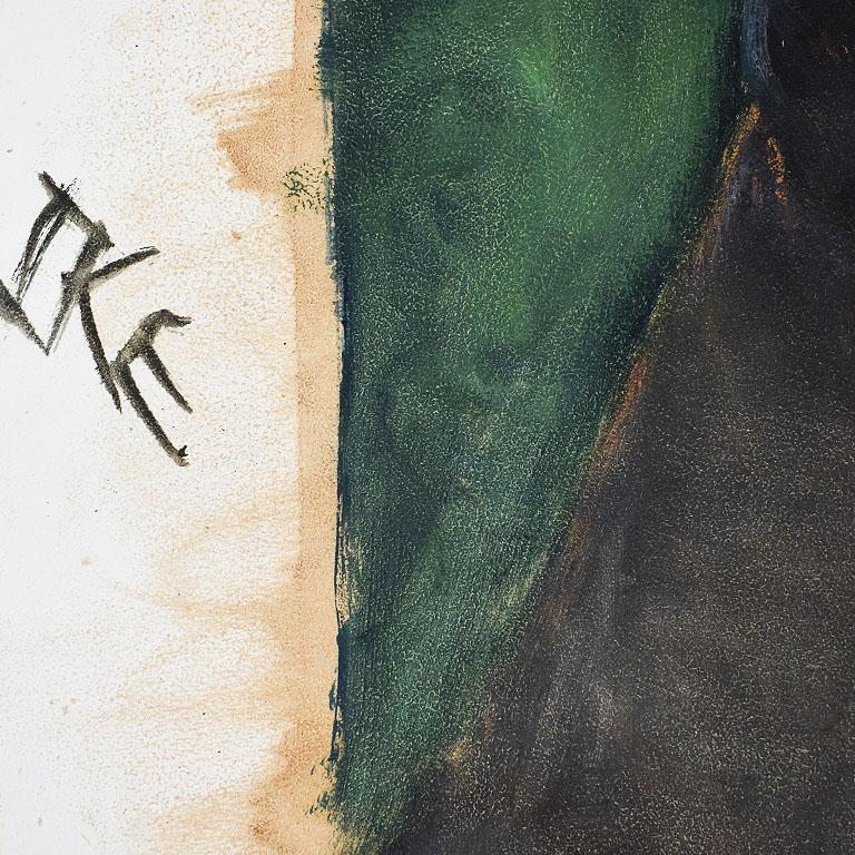 Américain Peinture de portrait d'un doberman noir peint en vert sur chien de pin, signée en vente