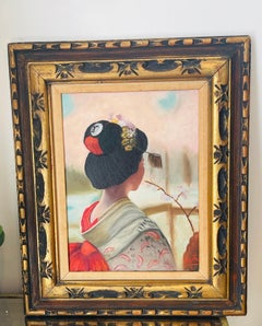 Porträtgemälde einer japanischen Dame in traditioneller Tracht, signiert, gerahmt, antik