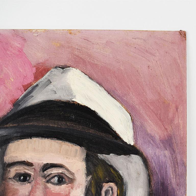 20th Century Portrait Painting of a Man in a Fedora on Pink, by Clair Seglem For Sale