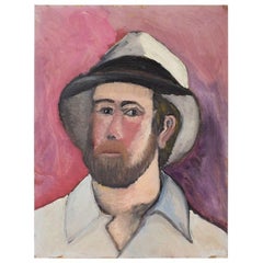Portrait Painting of a Man in a Fedora on Pink, by Clair Seglem