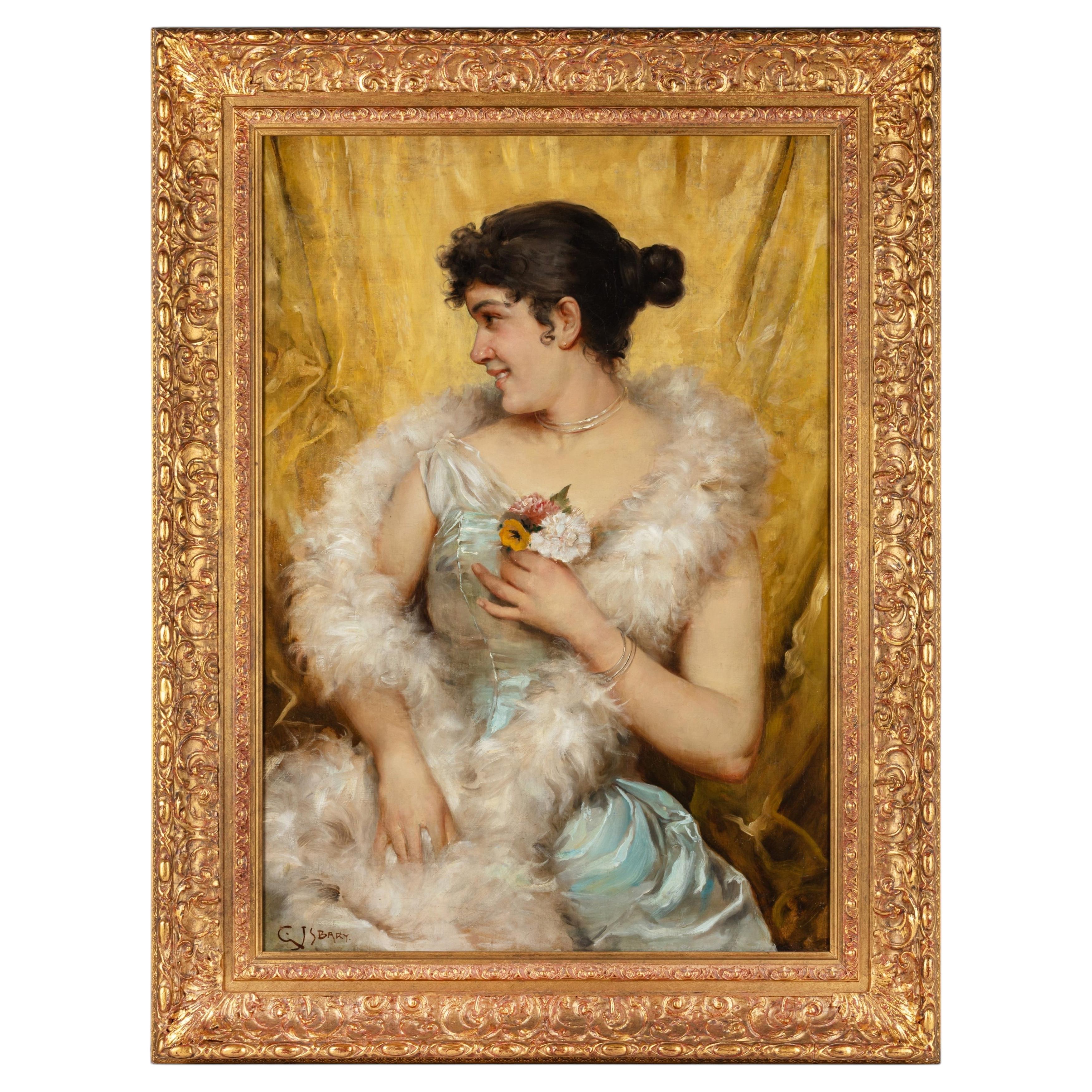 Portrait Painting of a Young Beauty Oil on Canvas by G. J. S. Bary c.1900