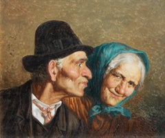 Porträtmalerei eines älteren Ehepaares Italienisch. 19. Jahrhundert. Gerahmt.