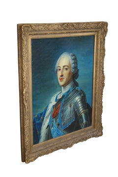 Portrait Painting of King Louis XV in Armour After Maurice Quentin de La Tour