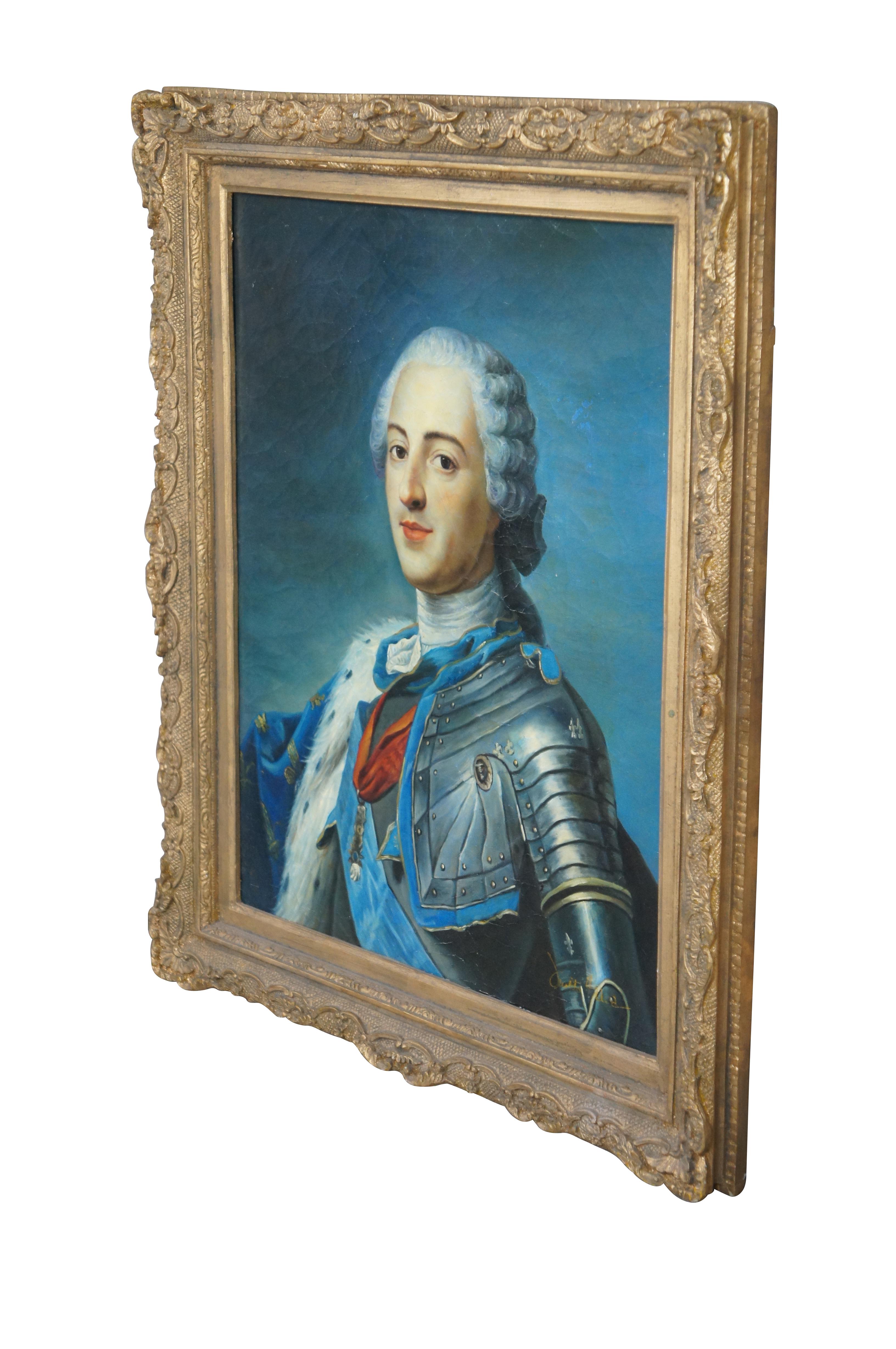 Portrait du roi Louis XV en armure d'après Maurice Quentin de La Tour Bon état à Dayton, OH
