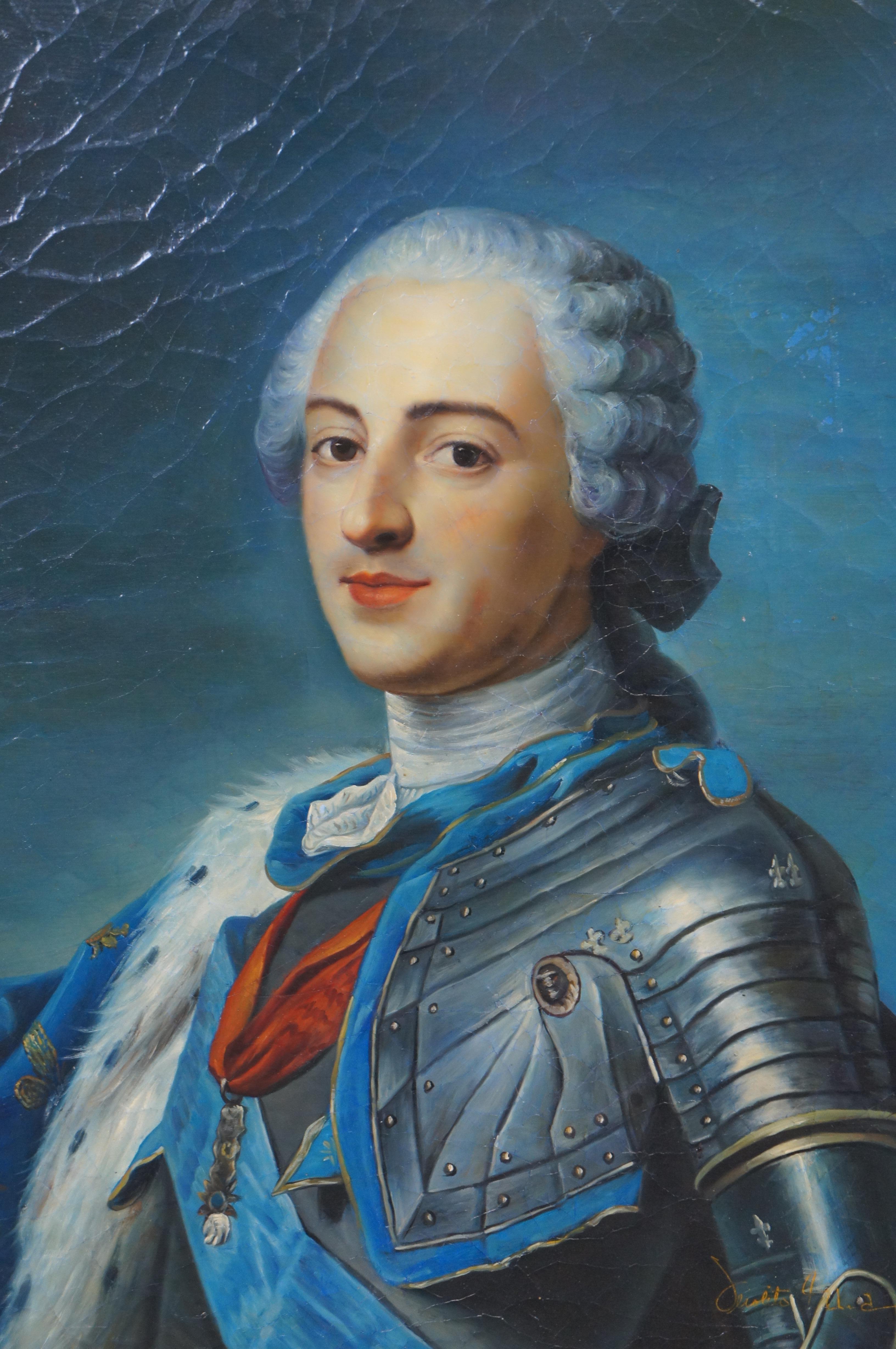 20ième siècle Portrait du roi Louis XV en armure d'après Maurice Quentin de La Tour