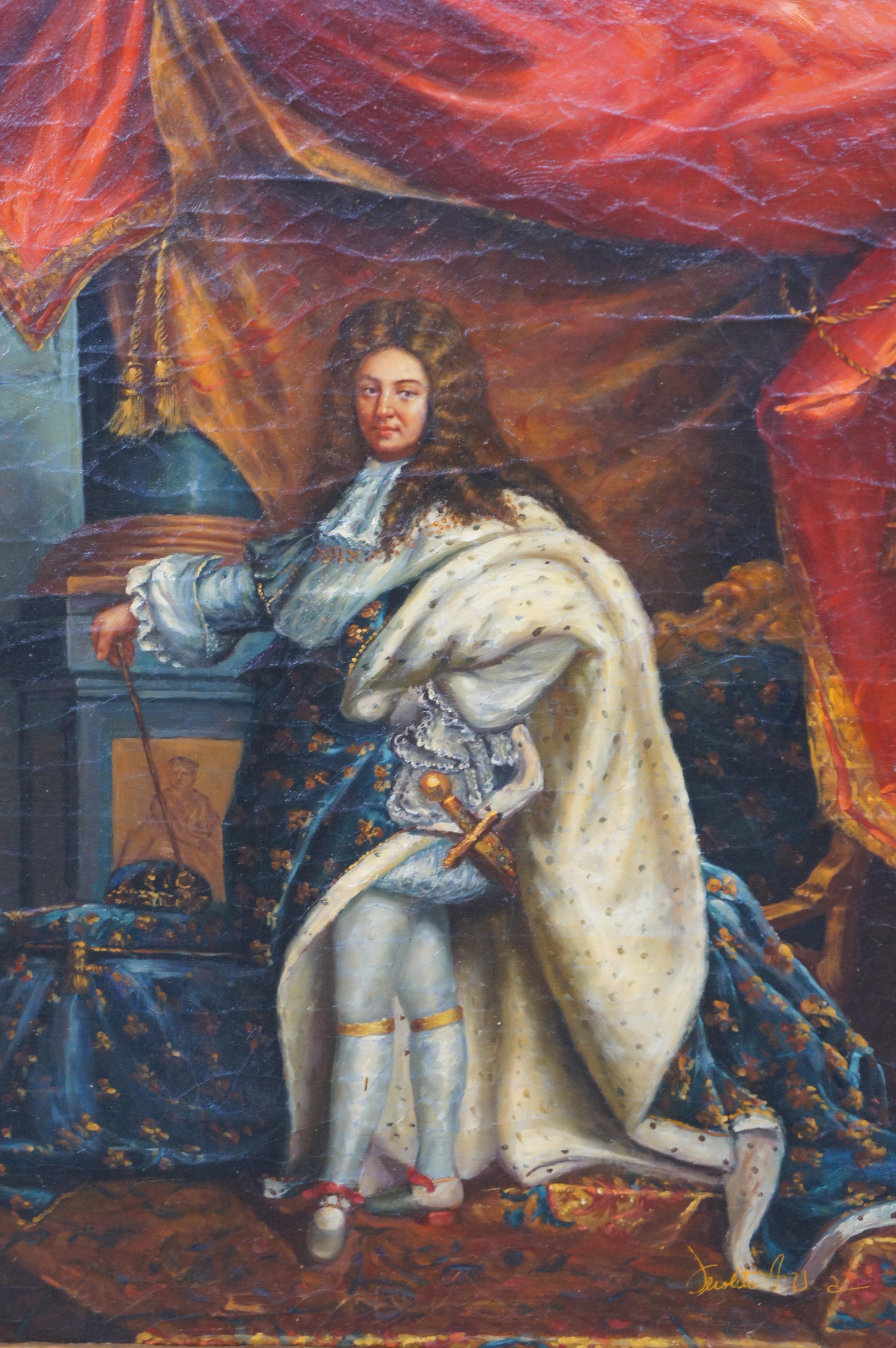 20th Century Portrait Painting of Louis XIV in Royal Ceremonial Robes After Hyacinthe Rigaud