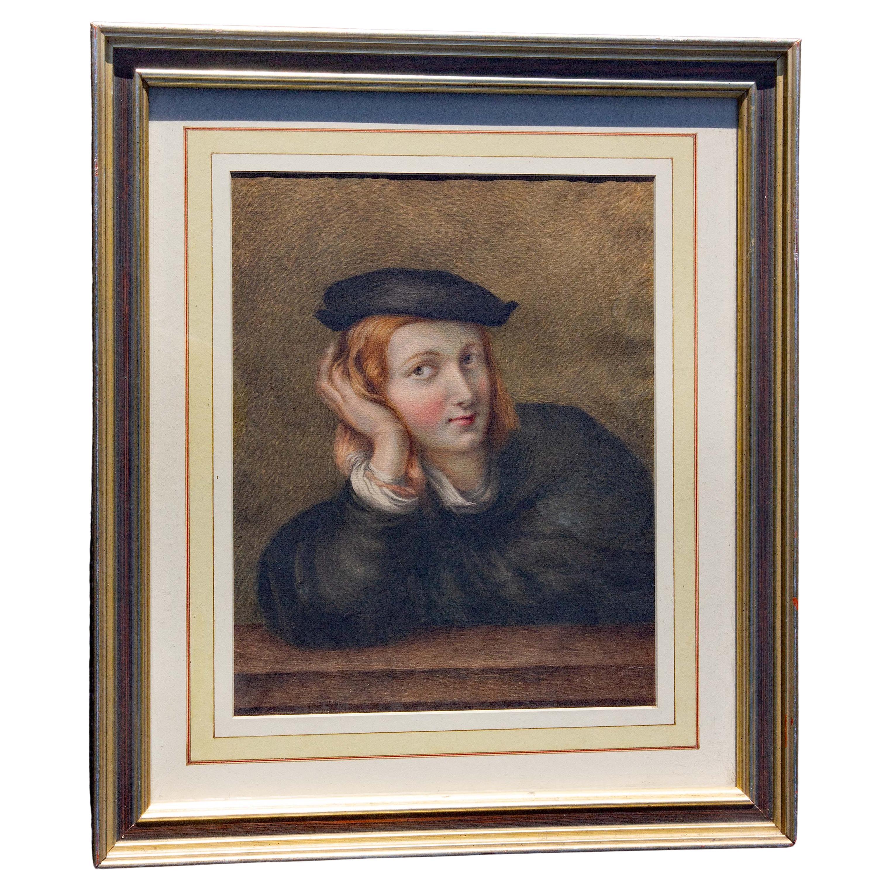 Ritratto dell'artista Raphael. Acquerello italiano dell'inizio del XIX secolo. Senza segno. Cornice contemporanea.
