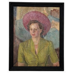 Peinture de portrait de femme avec chapeau des années 1940