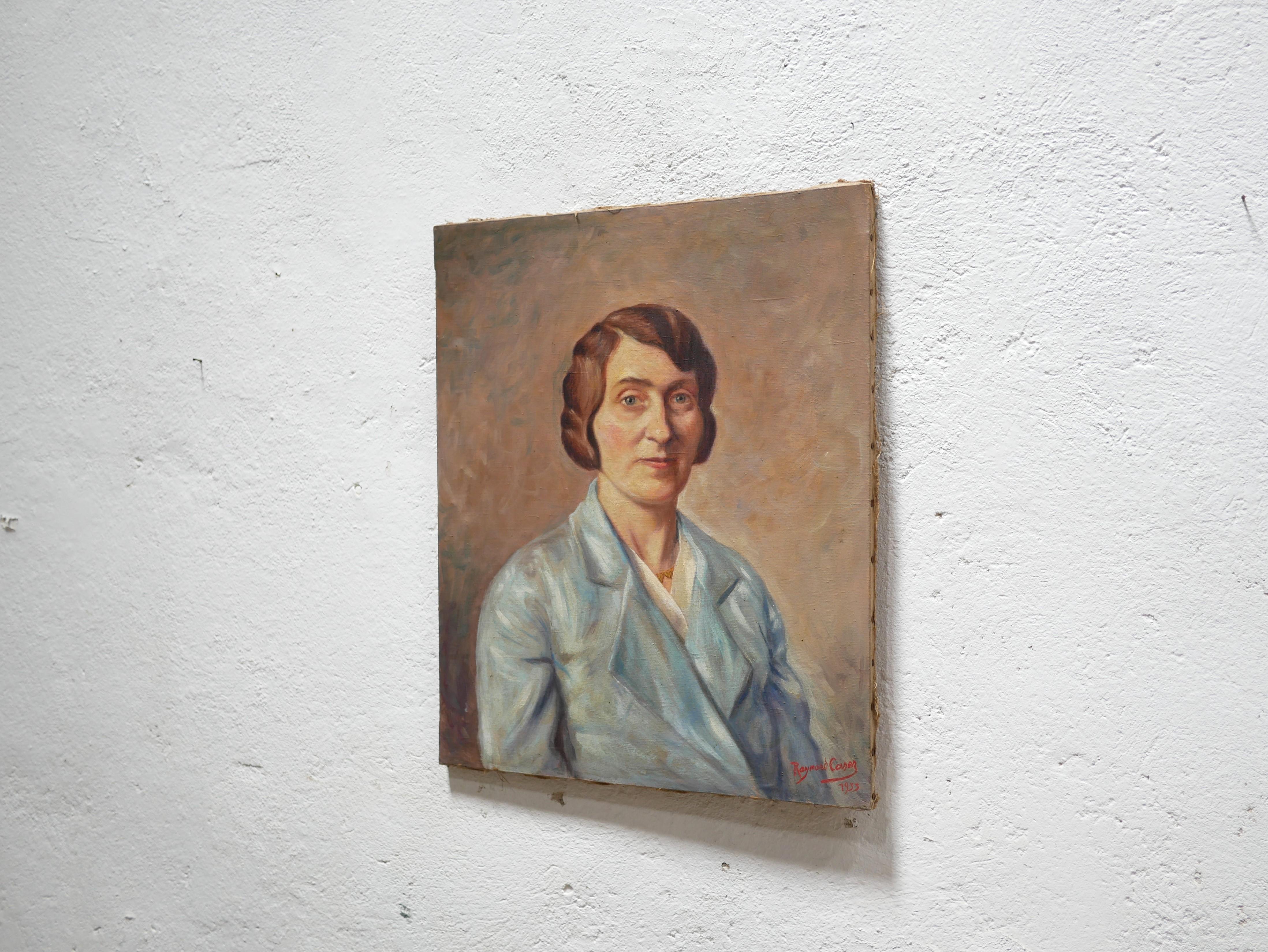 Huilé Peinture de portrait, peinture sur toile ancienne signée Raymond Casez