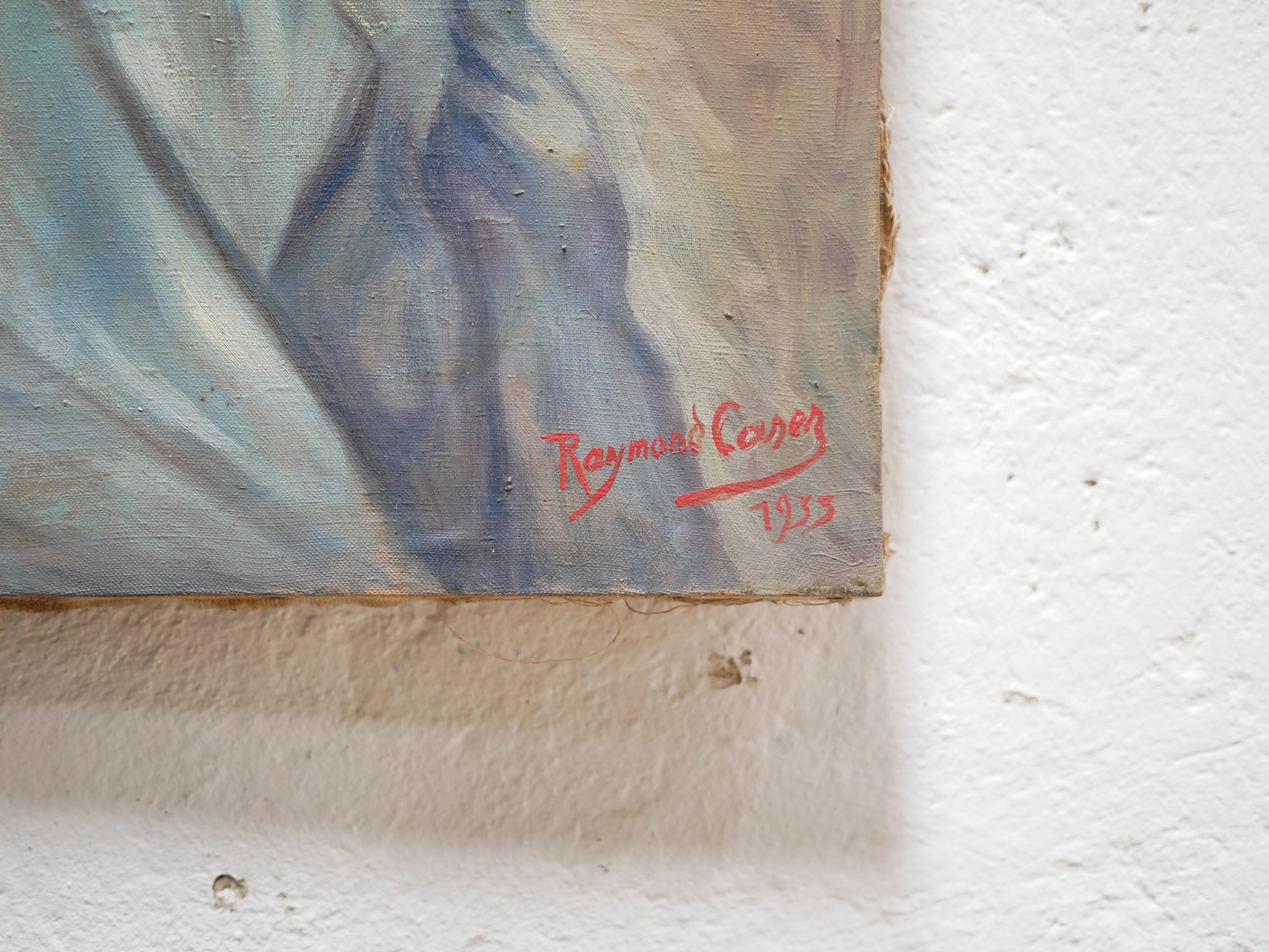 Peinture de portrait, peinture sur toile ancienne signée Raymond Casez 1
