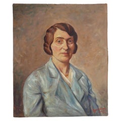 Peinture de portrait, peinture sur toile ancienne signée Raymond Casez
