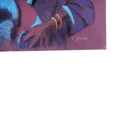 Pastellfarbenes Porträtgemälde einer lilafarbenen Frau, signiert