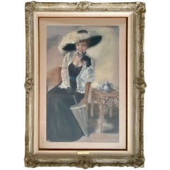 Peinture de portrait au pastel, jolie femme au chapeau