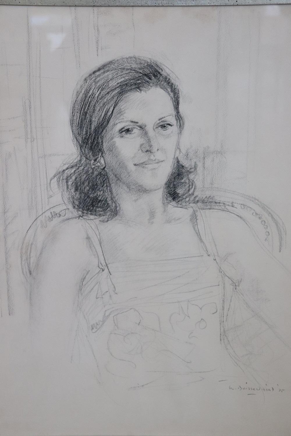 Australien Portrait, crayon sur papier, daté des années 1975, signé par William Boissevain en vente