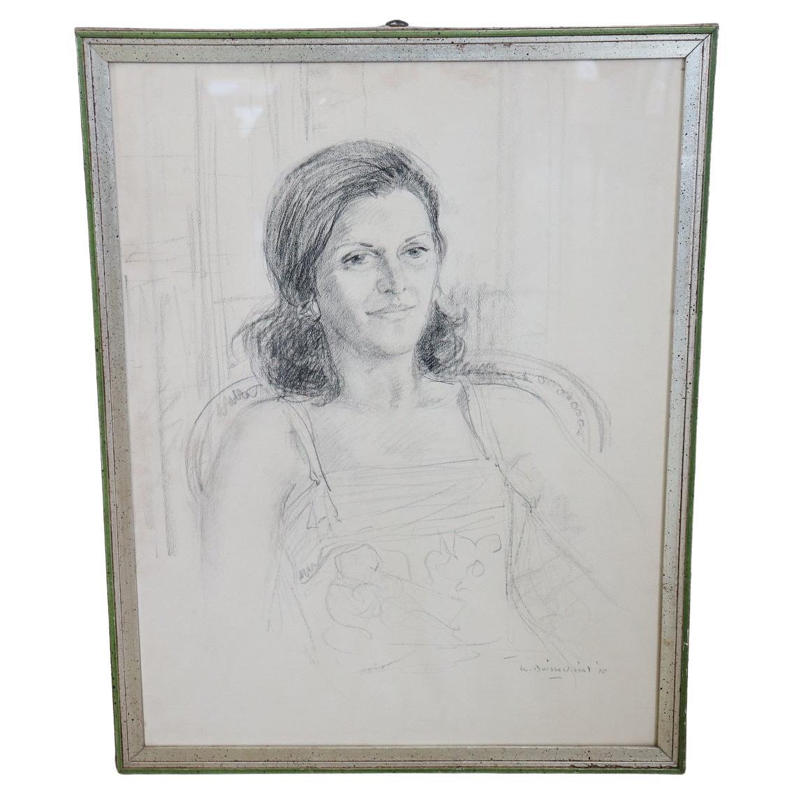 Portrait, crayon sur papier, daté des années 1975, signé par William Boissevain en vente