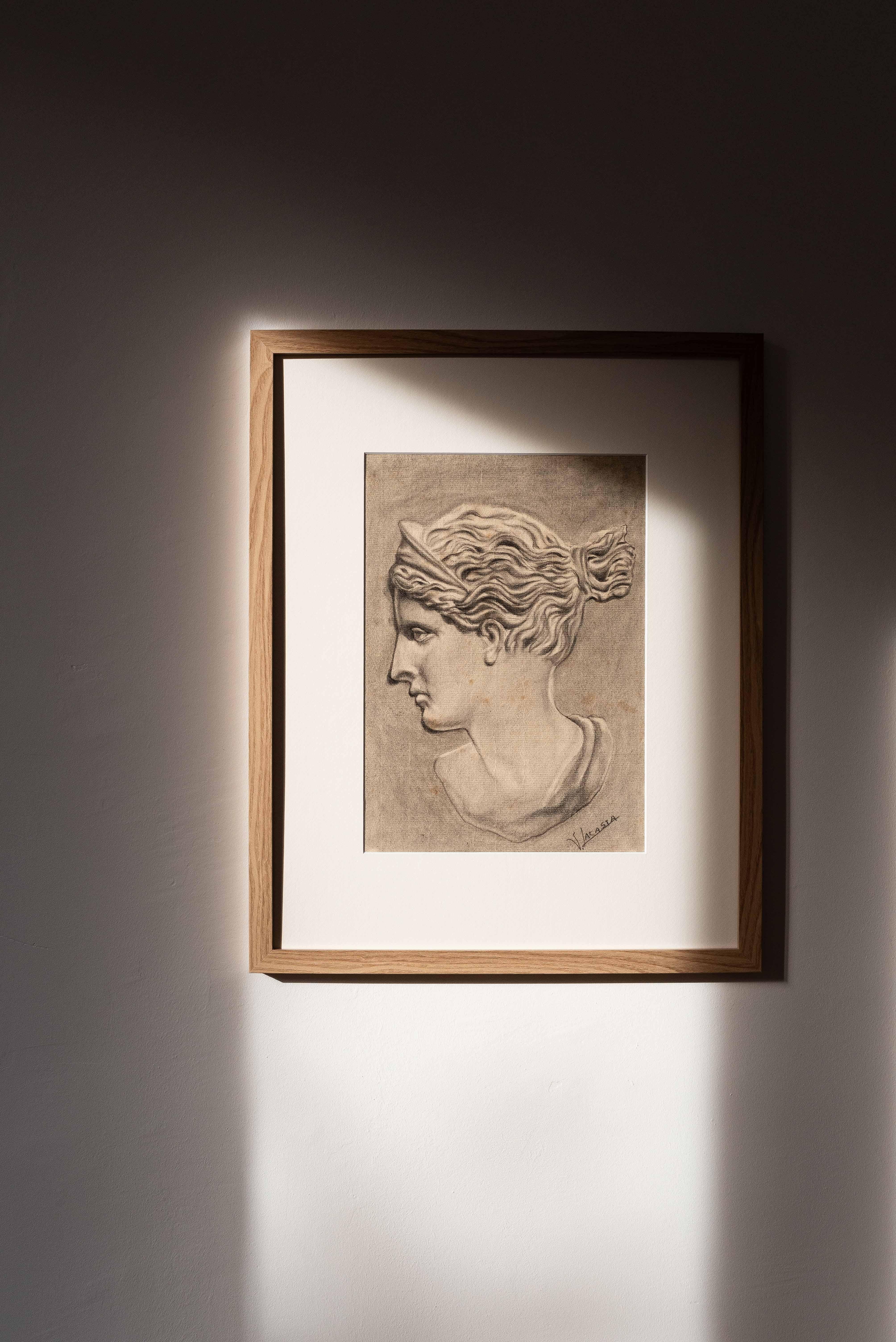 French Portrait Study, Drawing of a Greek Head or Bust, 1940s For Sale