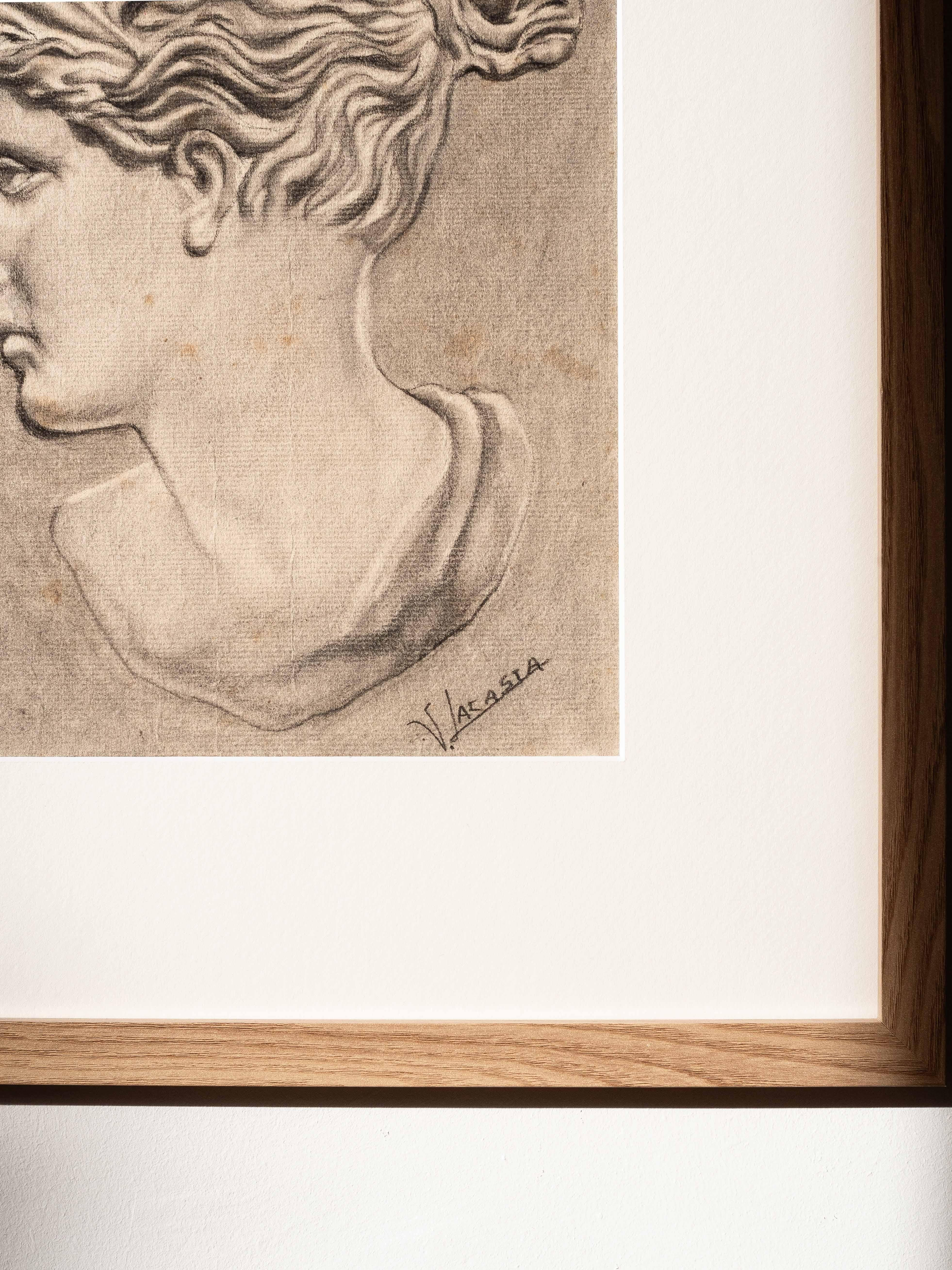 Painted Portrait Study, Drawing of a Greek Head or Bust, 1940s For Sale