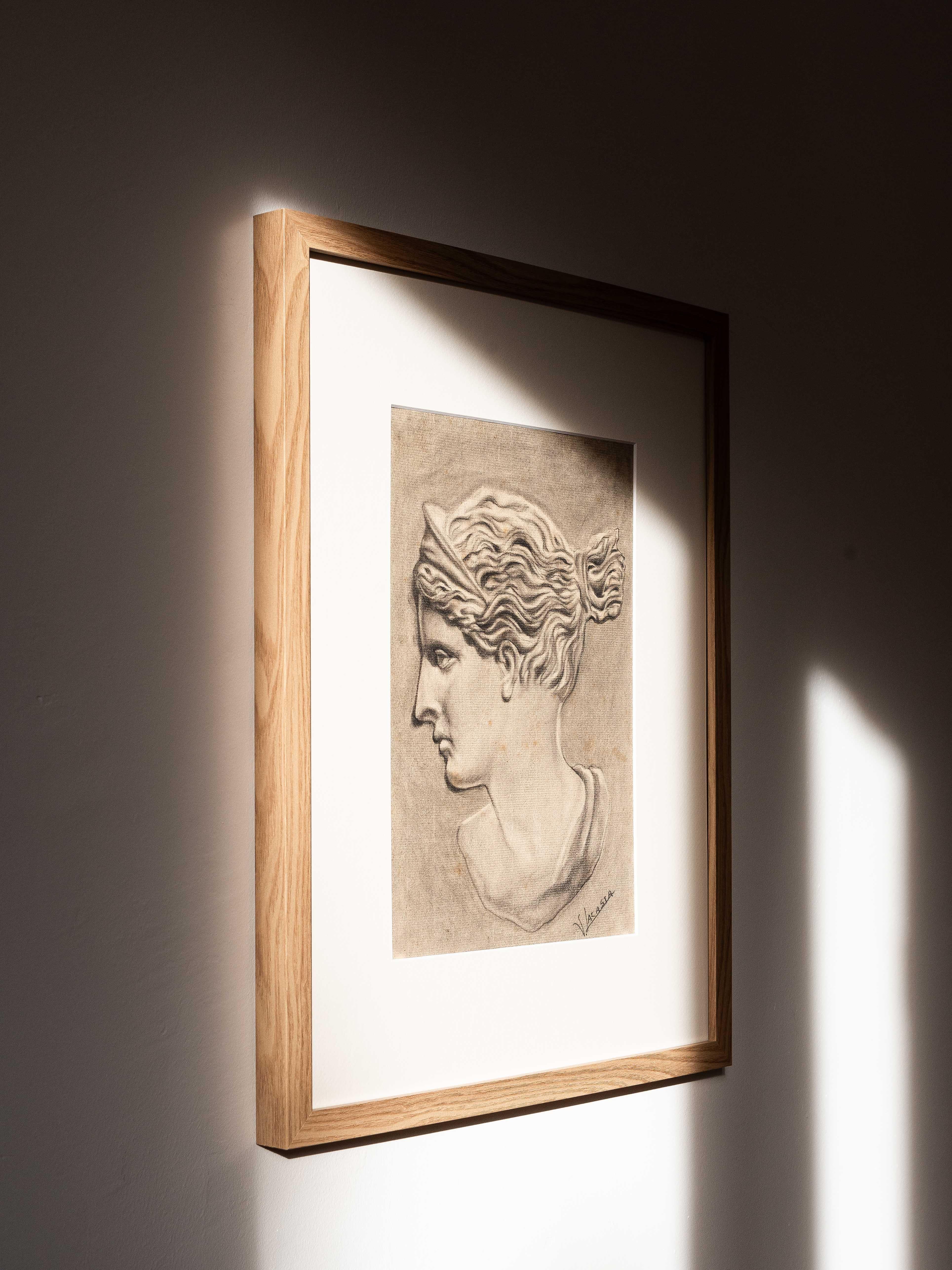 Portrait Study, Drawing of a Greek Head or Bust, 1940s In Good Condition For Sale In ROUEN, FR