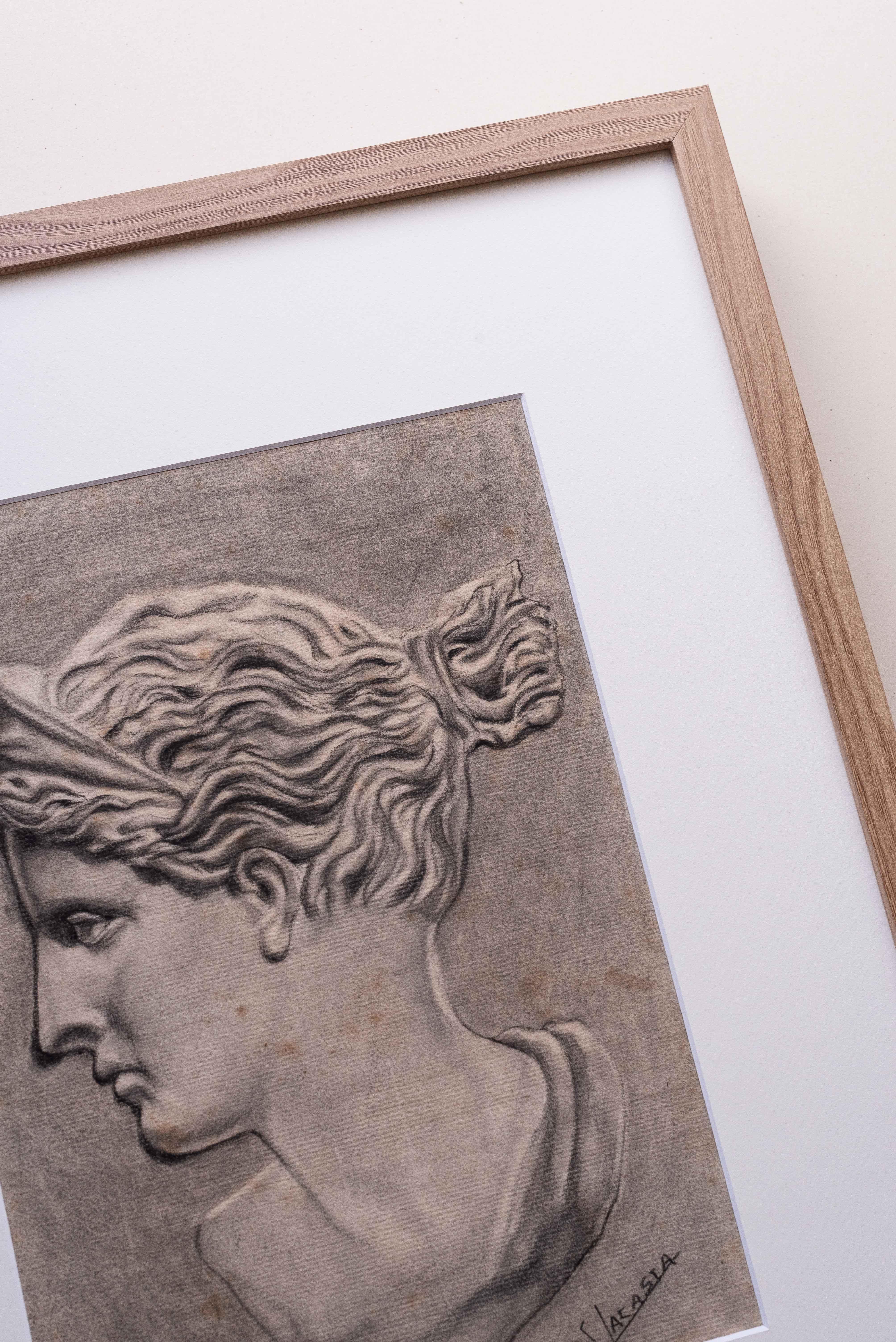 20th Century Portrait Study, Drawing of a Greek Head or Bust, 1940s For Sale