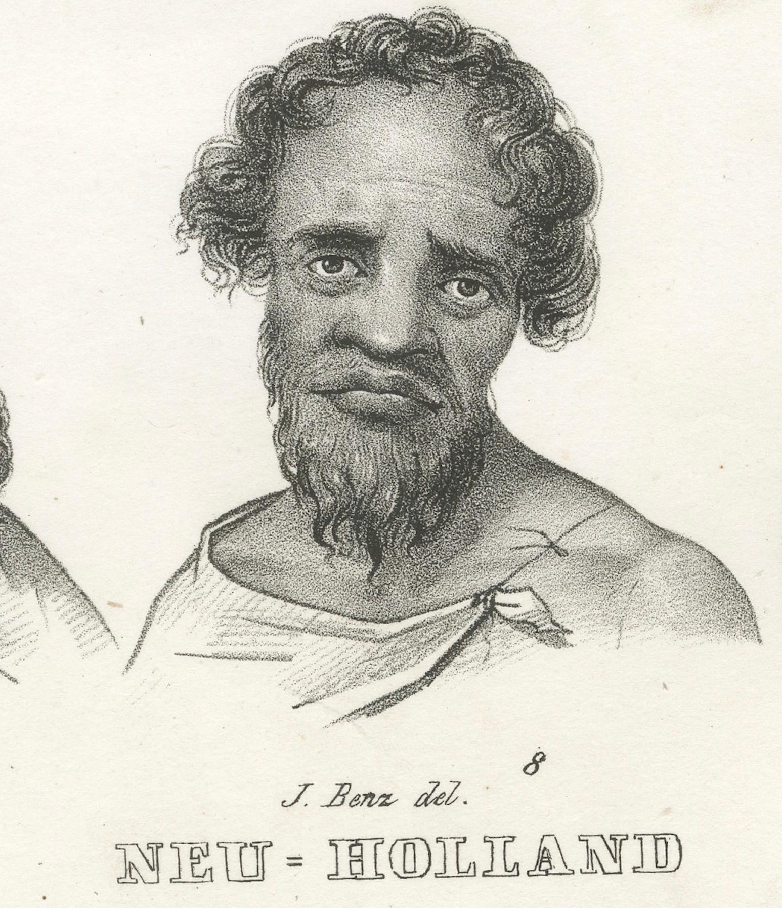 Portrait Study of Indigenous People of New Holland (modern-day Australia), 1836 In Good Condition For Sale In Langweer, NL