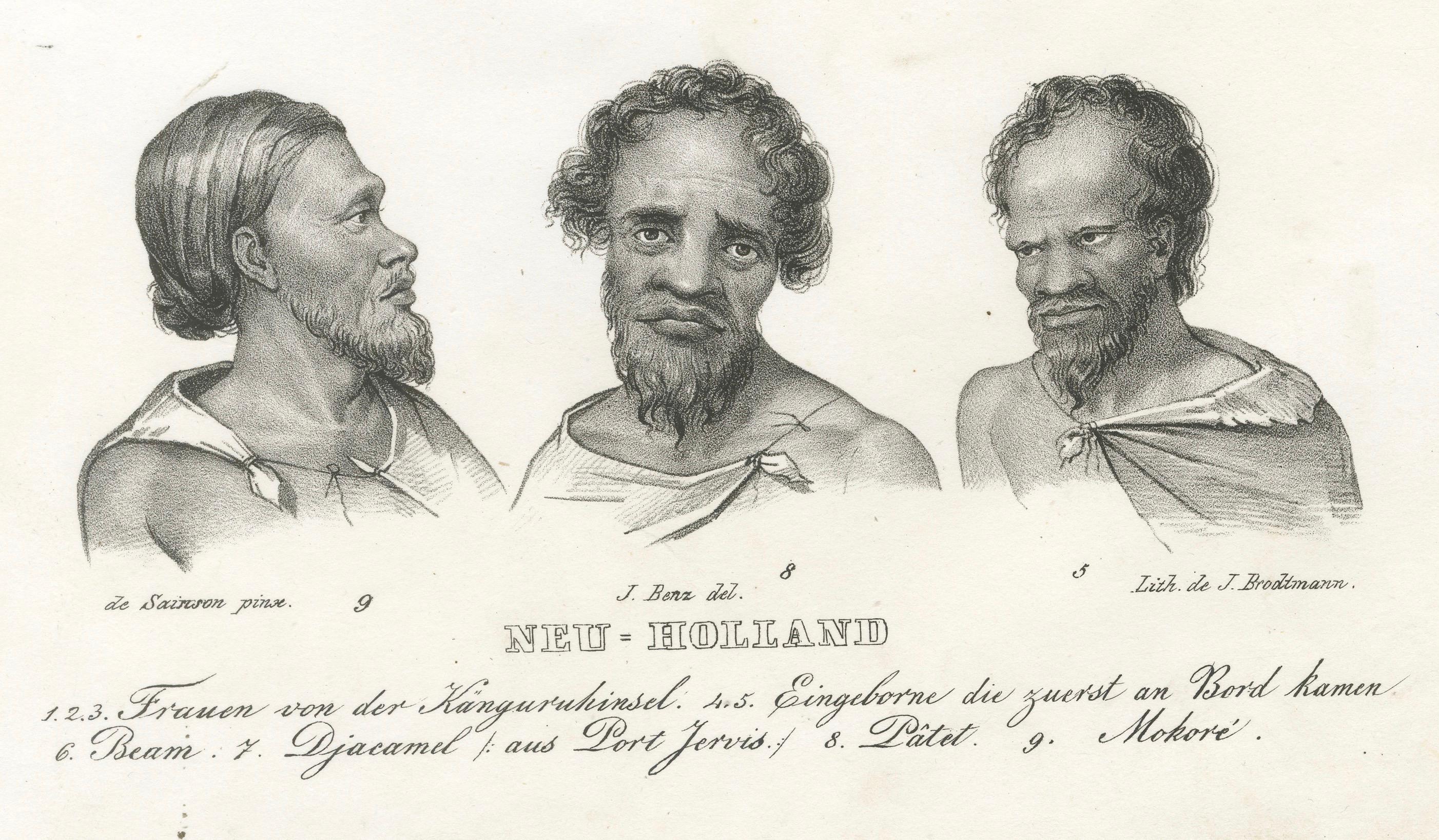 Mid-19th Century Portrait Study of Indigenous People of New Holland (modern-day Australia), 1836 For Sale