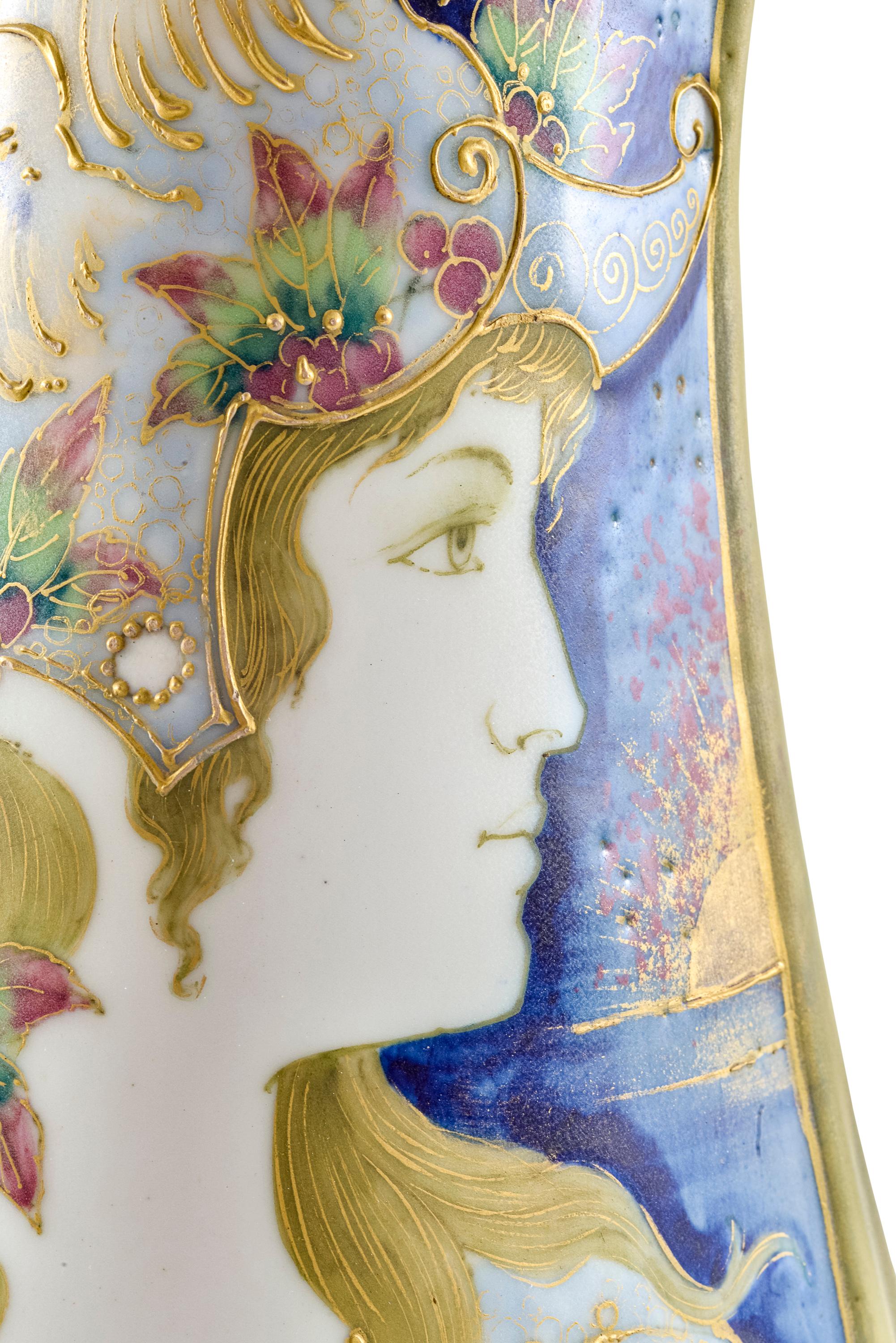 Ceramic Portrait Vase Allegory of France Art Nouveau Bohemia Amphora Werke, circa 1901 For Sale