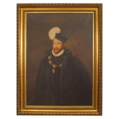 Hand-Painted Portrait with Hat, Renaissance Style, Late 20th Century