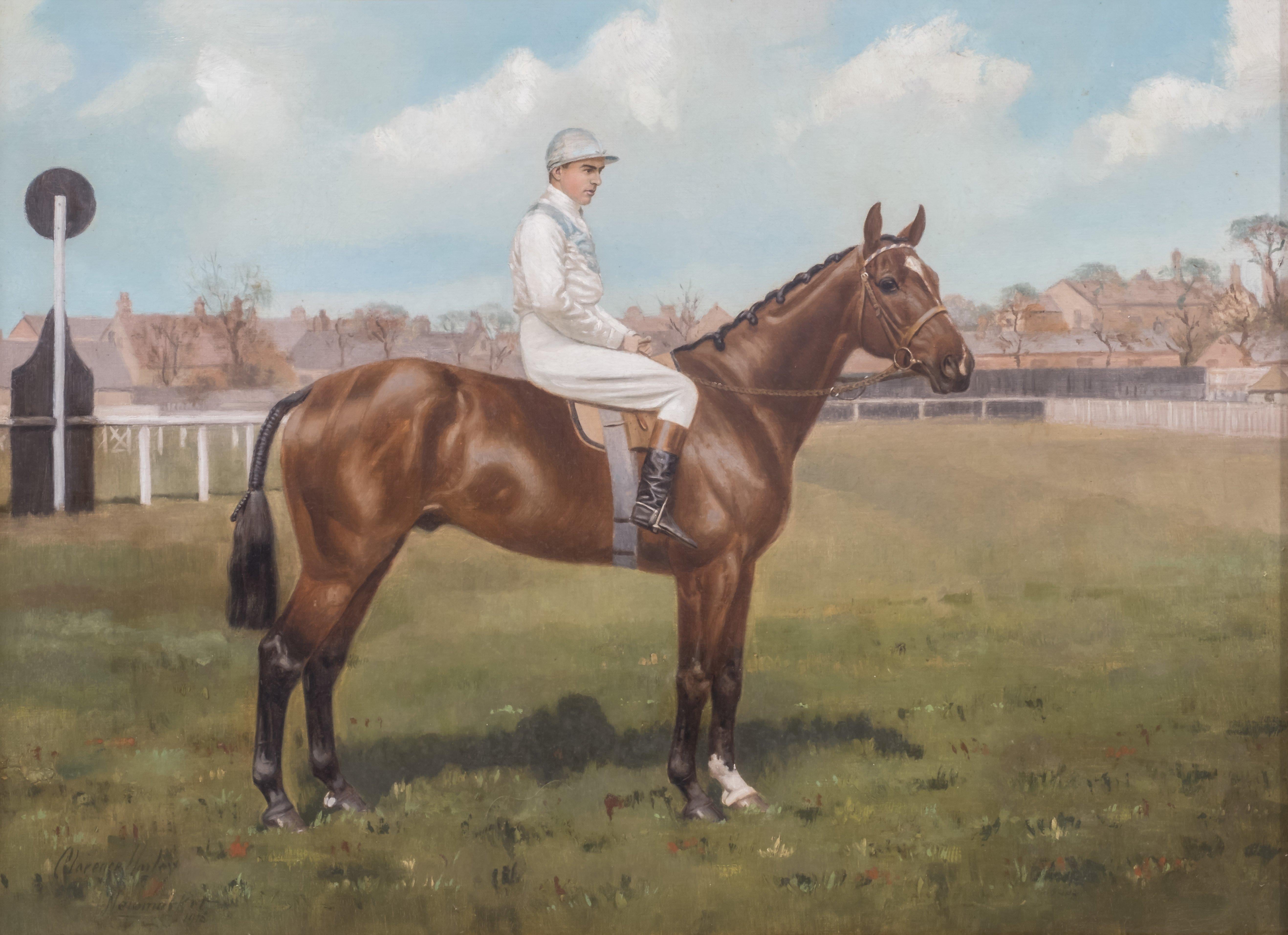 Clarence Hailey Newmarket (Brite, geboren 1867-1949), berühmt für seine Bilder von Hengsten und Jockeys
Porträts eines Jockeys und eines Rennpferdes
Newmarket, Suffolk, England, Unterzeichnete linke Ecke. Einer von ihnen stammt aus dem Jahr