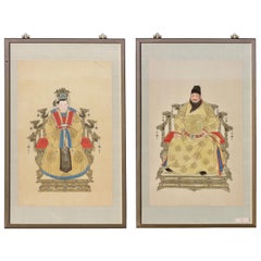 Portraits of a Ming Dynasty Emperor and Empress, Chinese Ink and Color on Paper