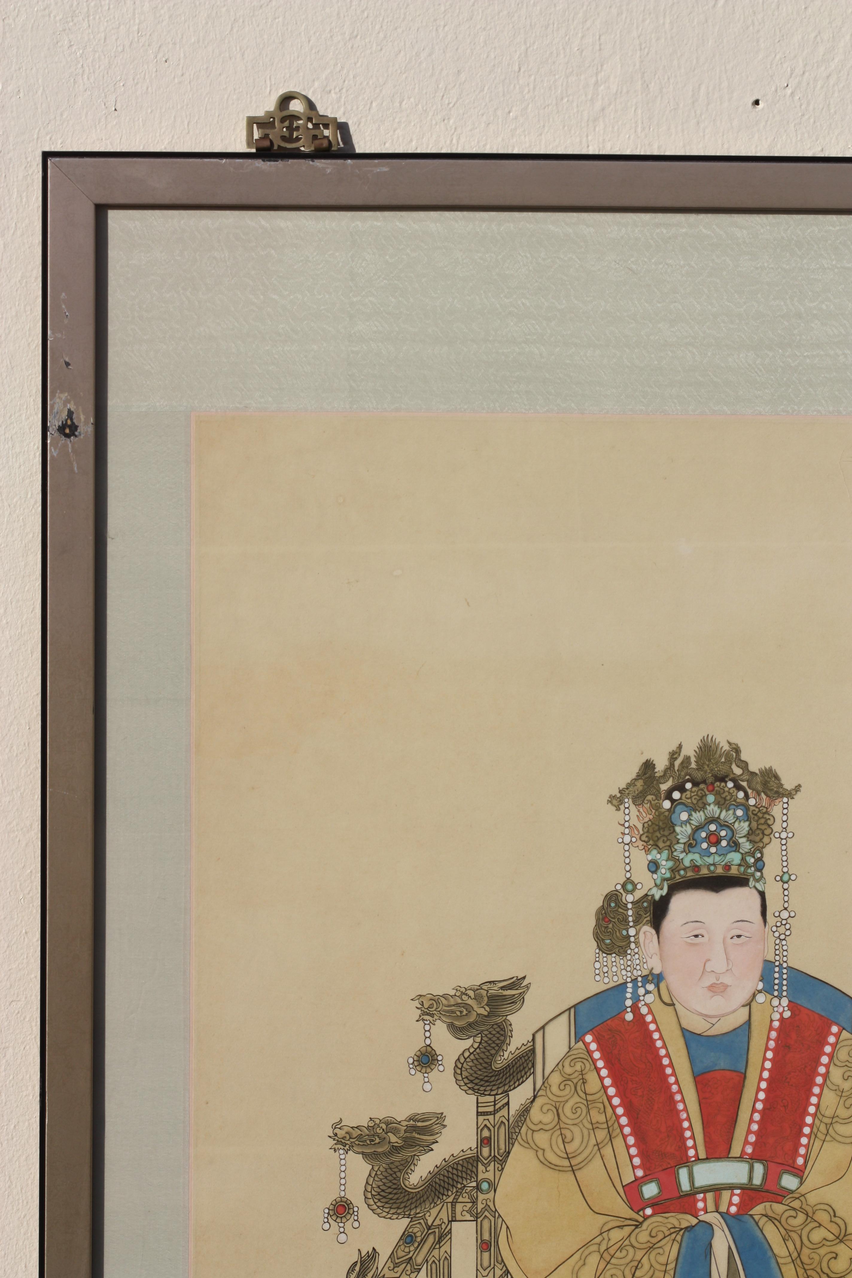 20th Century Portraits of a Ming Dynasty Emperor and Empress, Chinese Ink and Color on Paper For Sale