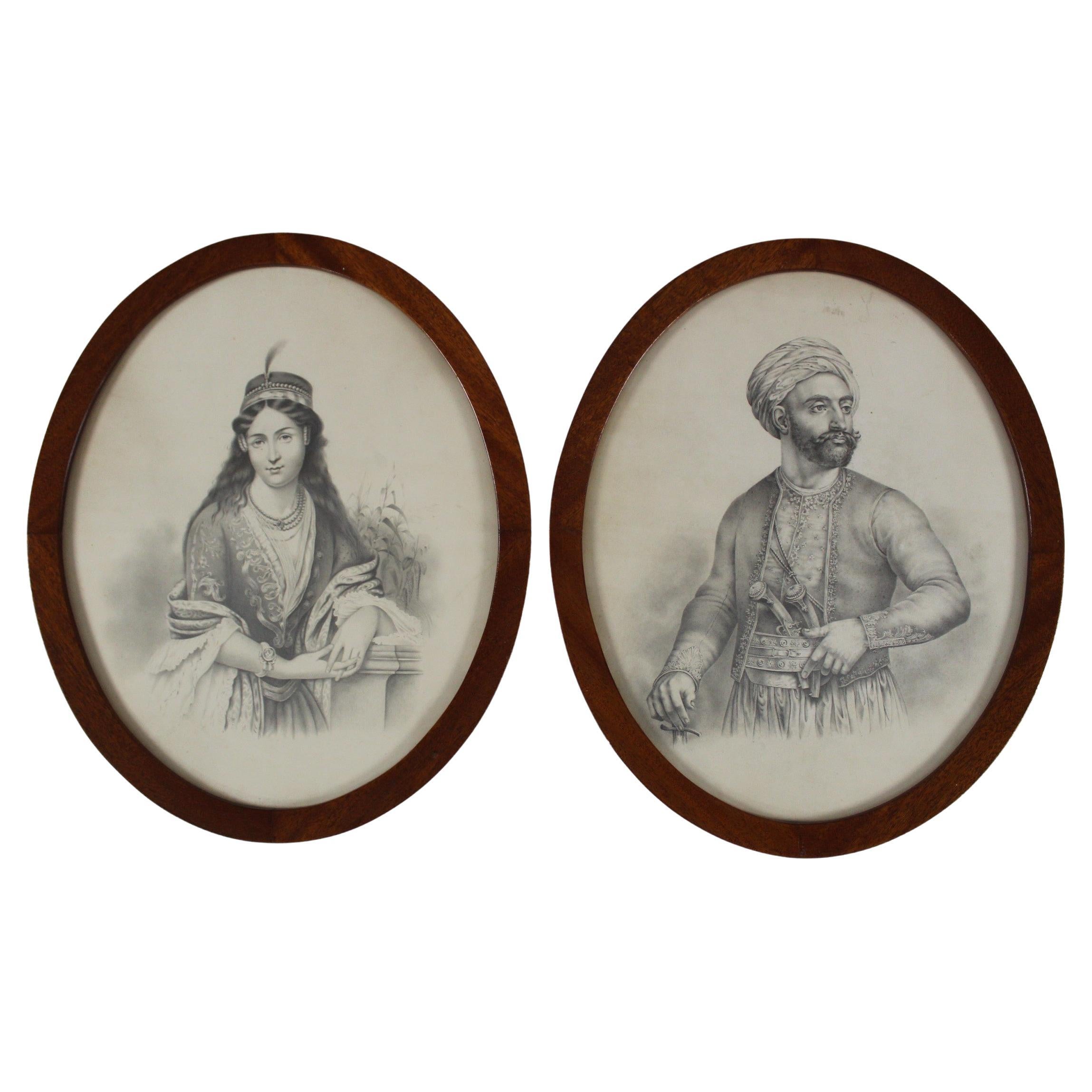 Portraits Of The Greek Warrior Notis Botzaris And His Wife, 19th Century  For Sale