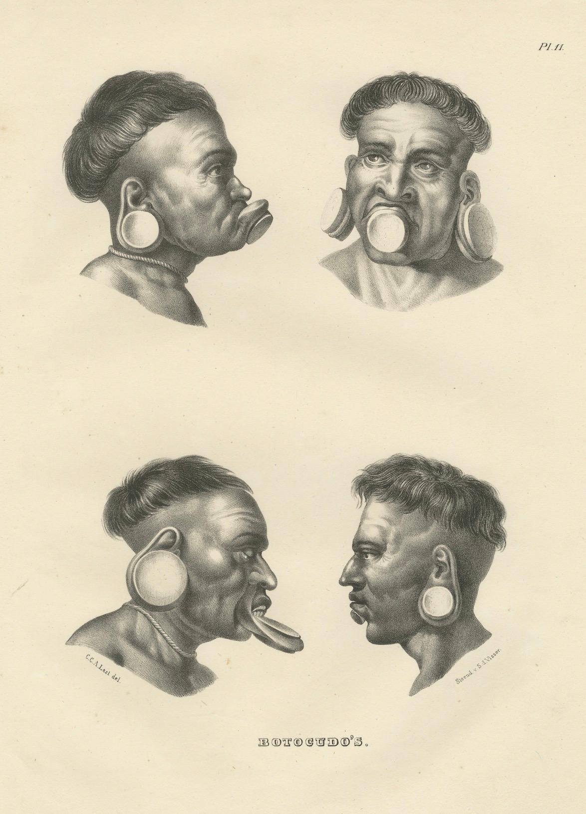 Mid-19th Century Portraits of Botocudo People from South America by Karl Joseph Brodtmann, 1836 For Sale