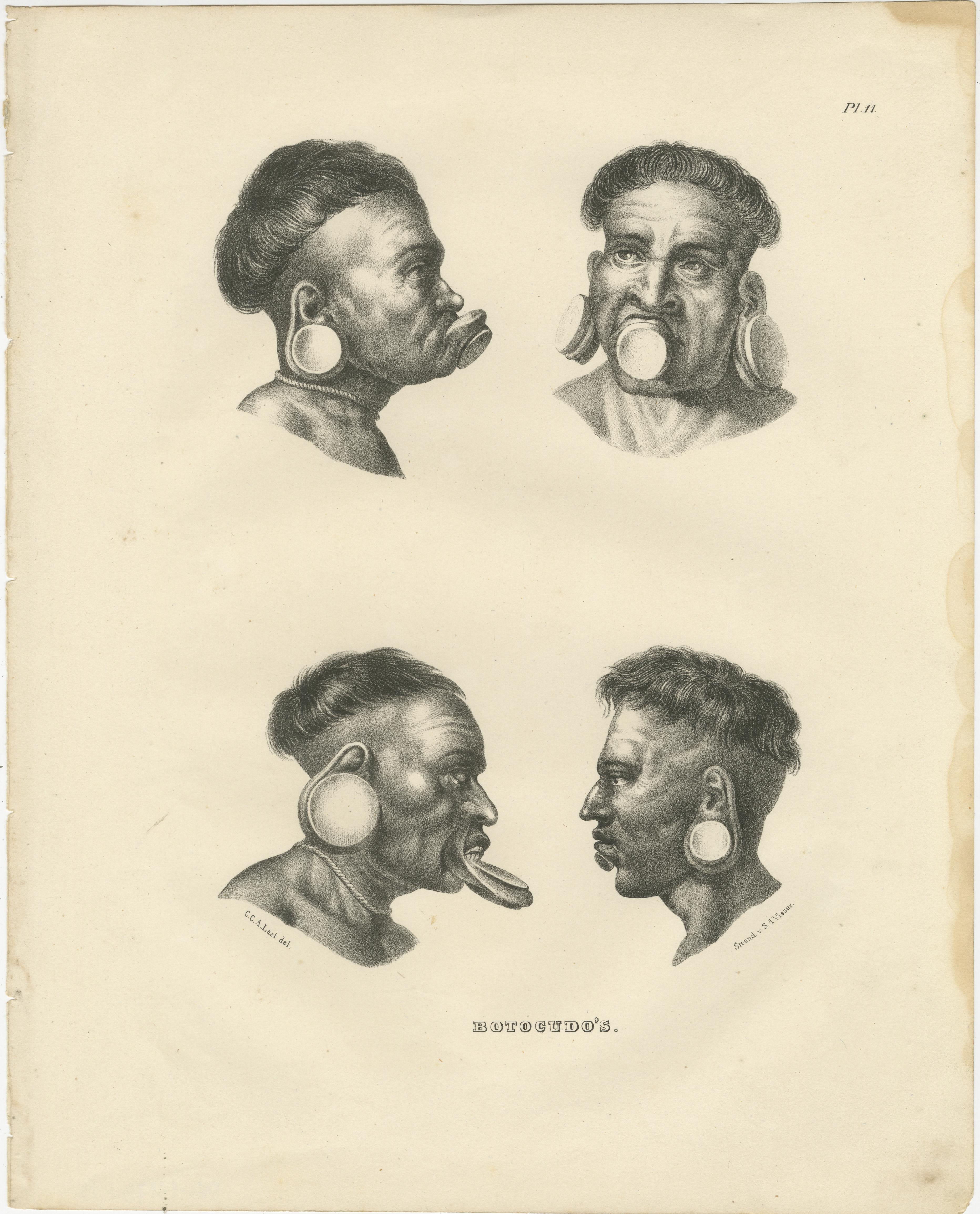 Paper Portraits of Botocudo People from South America by Karl Joseph Brodtmann, 1836 For Sale