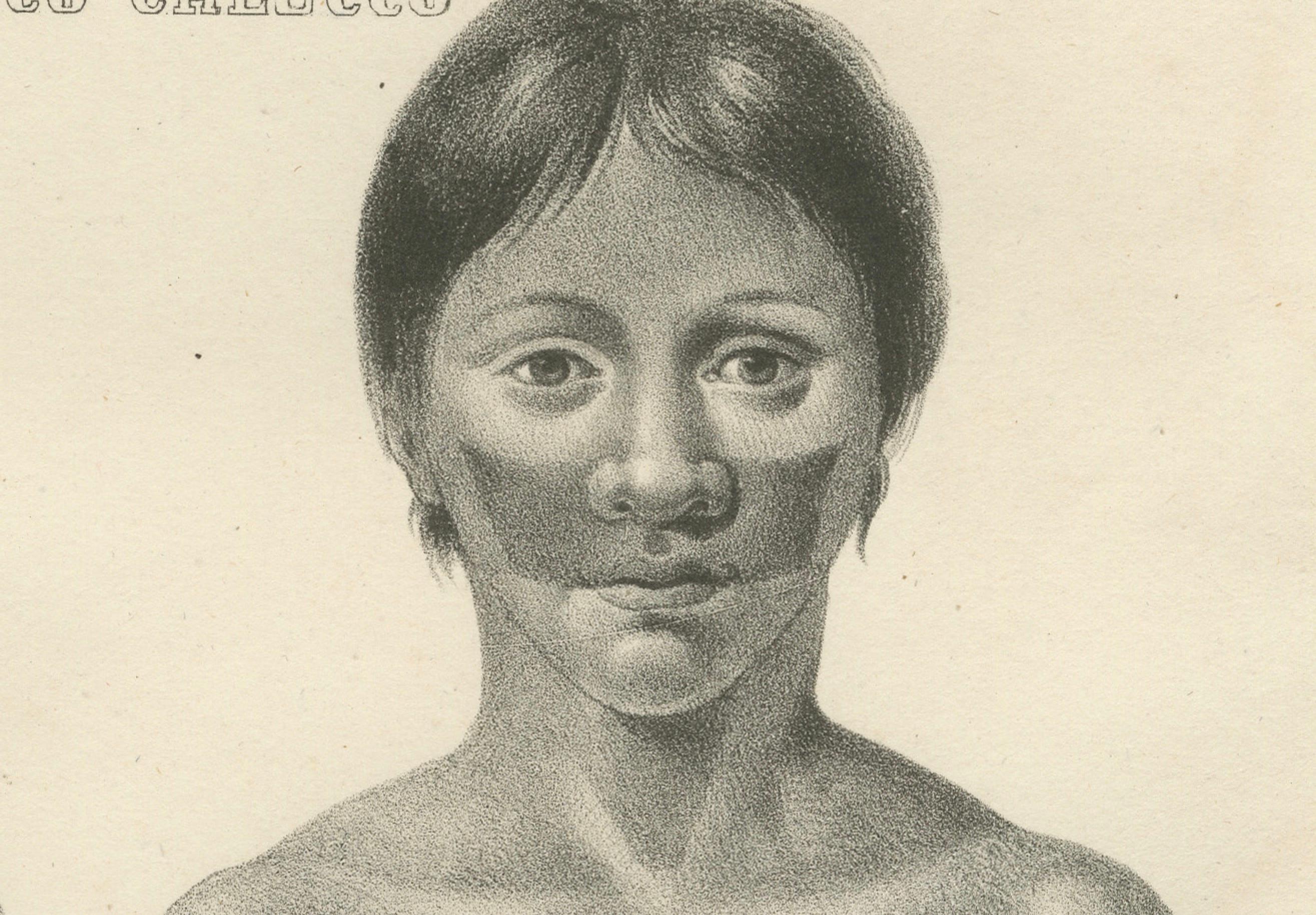 This lithograph by Karl Joseph Brodtmann is one of his ethnographic works, featuring three portraits: Mico Chlucco, Miranda, and a Juri individual. The portrayal of these figures reflects Brodtmann’s ongoing project to document indigenous peoples