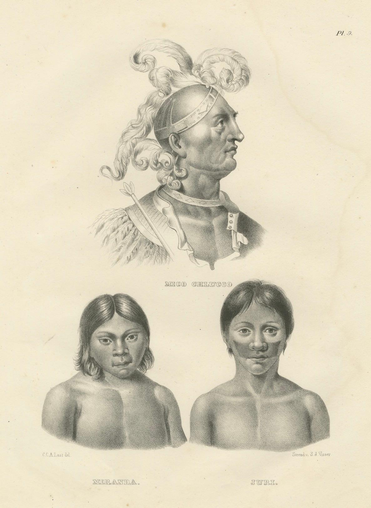 Mid-19th Century Portraits of Mico Chlucco, Miranda, and Juri by Karl Joseph Brodtmann, 1836 For Sale
