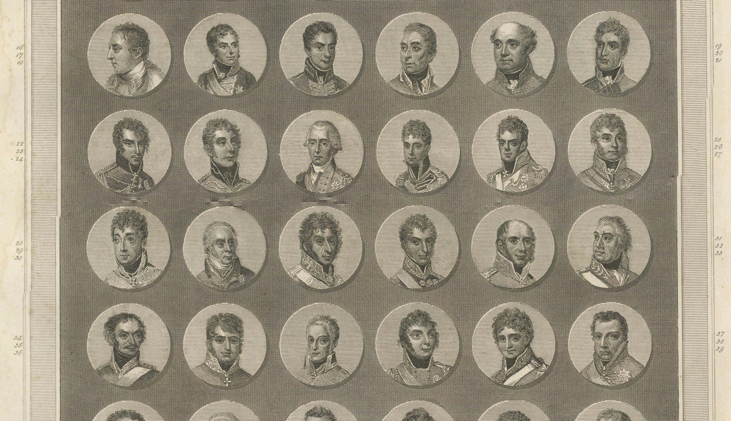 Engraved Portraits of the British and Allied Commanders at the Battle of Waterloo, 1815 For Sale