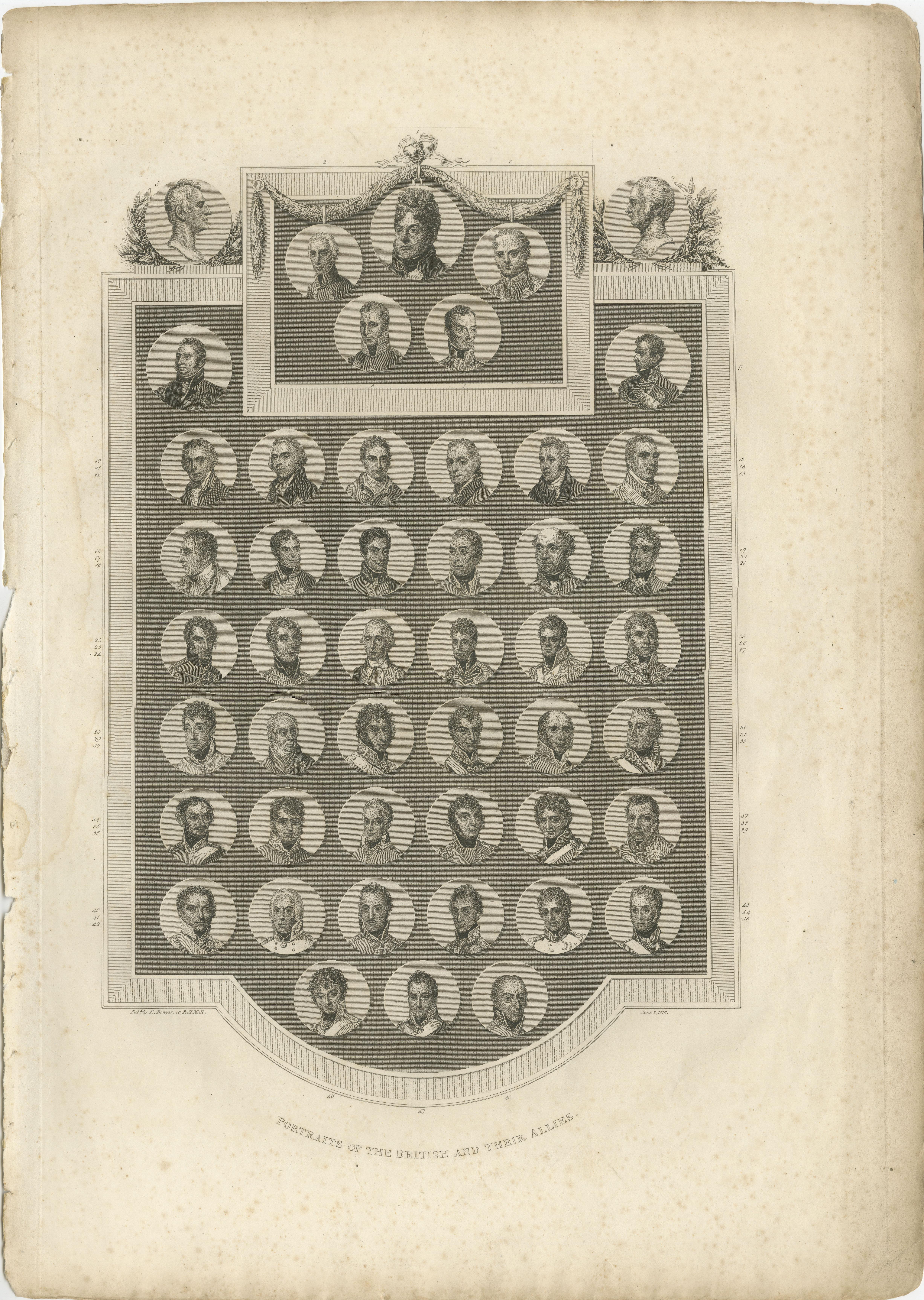 Paper Portraits of the British and Allied Commanders at the Battle of Waterloo, 1815 For Sale